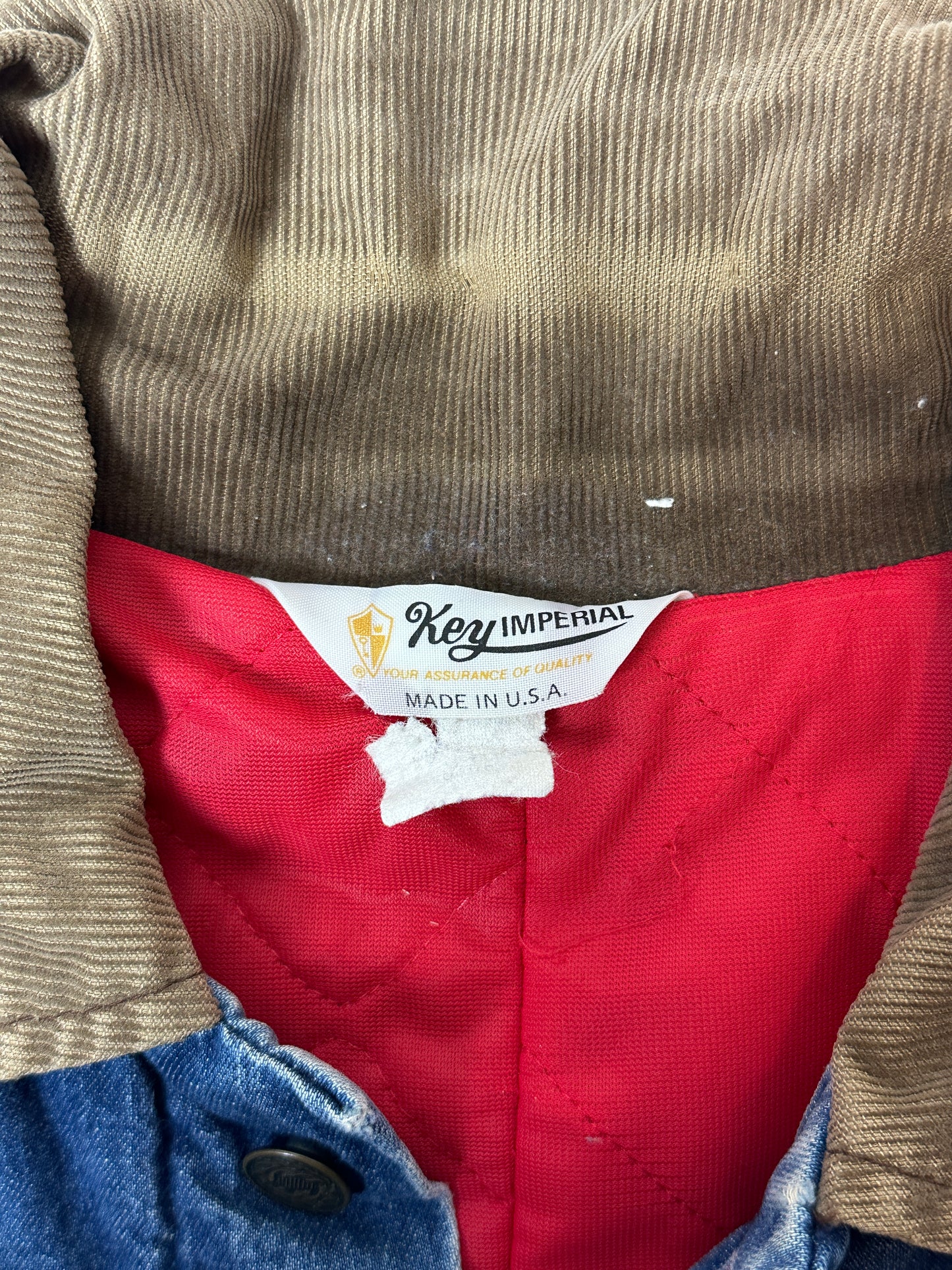 1990S - DISTRESSED KEY IMPERIAL DENIM BARN JACKET - L