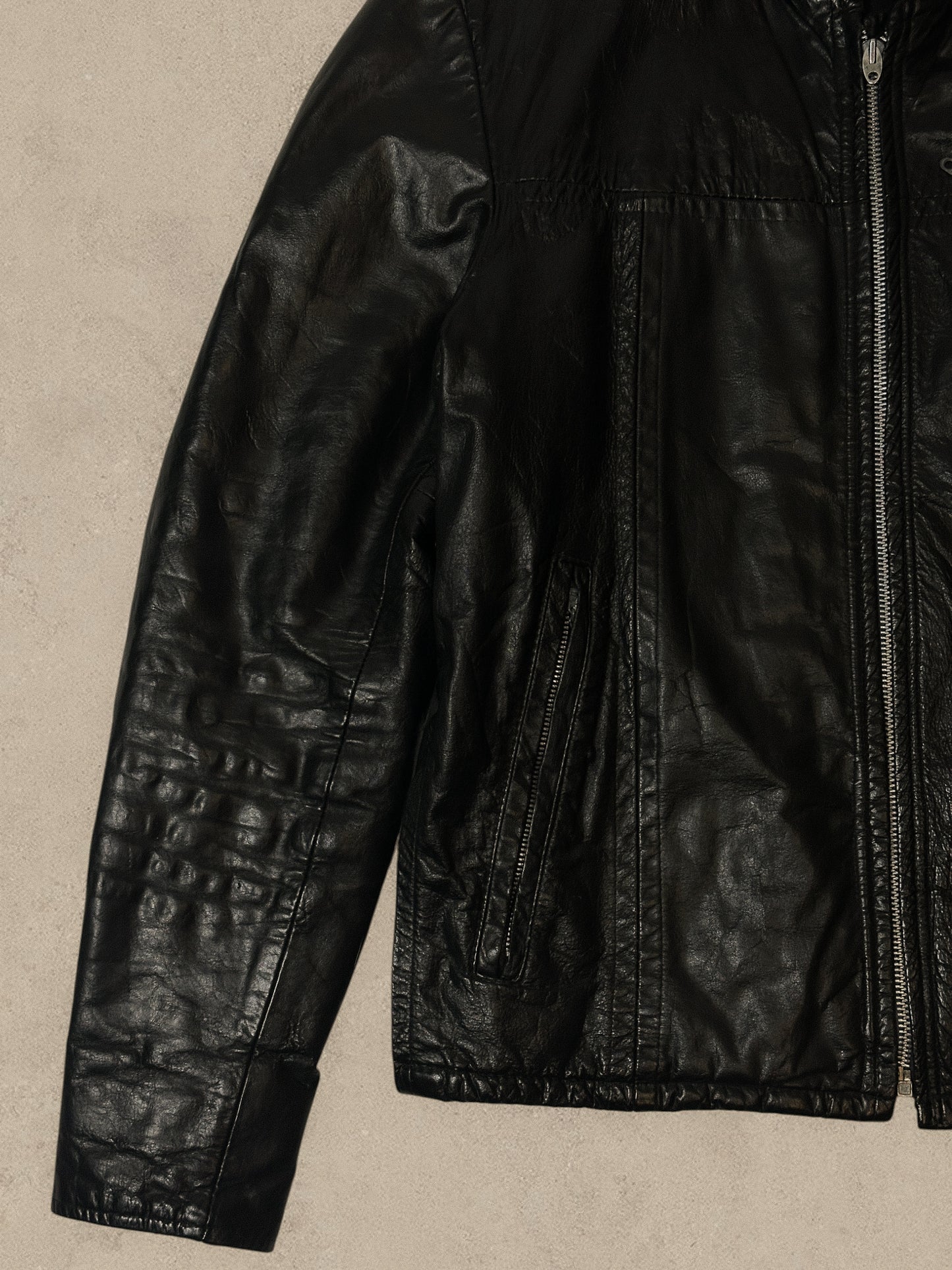 1980S - BLACK MOTO LEATHER JACKET - L