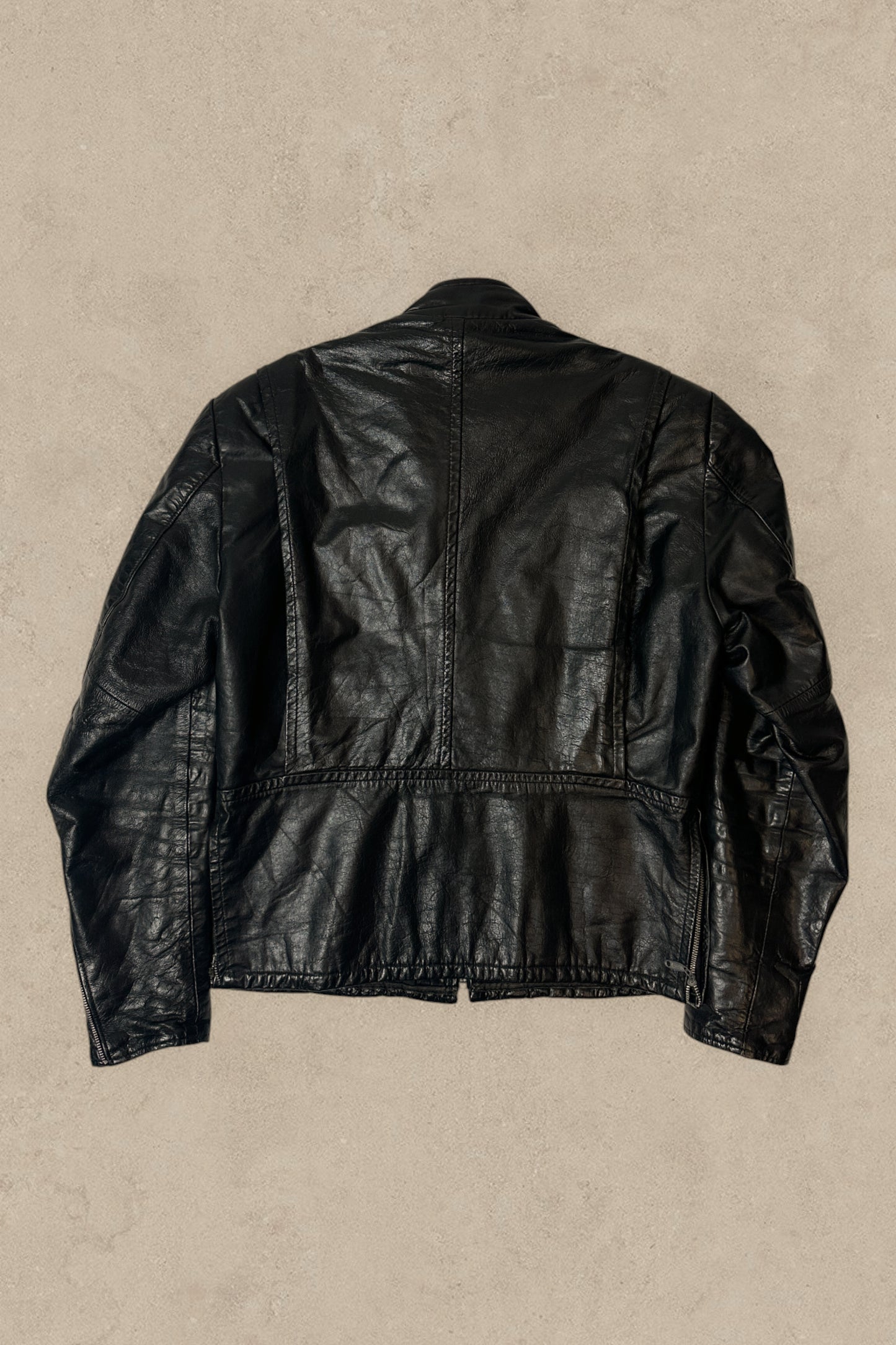 1980S - BLACK MOTO LEATHER JACKET - L