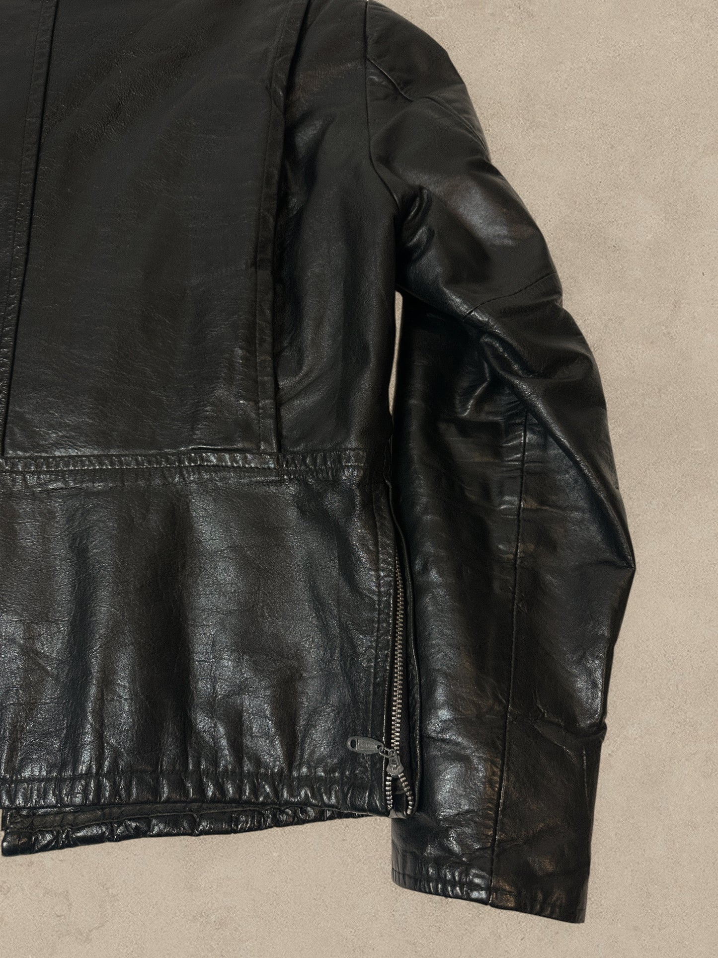 1980S - BLACK MOTO LEATHER JACKET - L