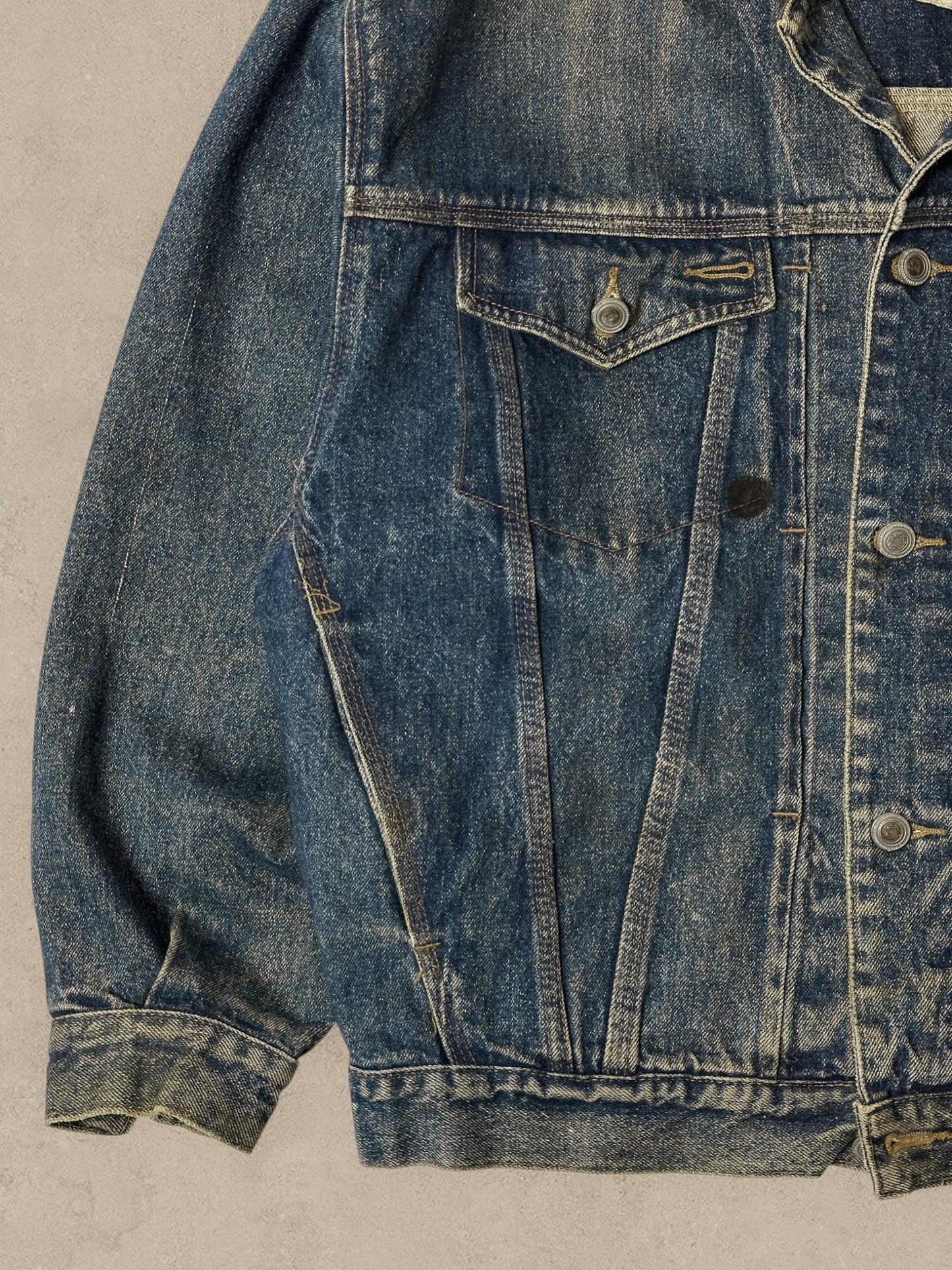 1990S - FADED DENIM TRUCKER BOXY JACKET - M