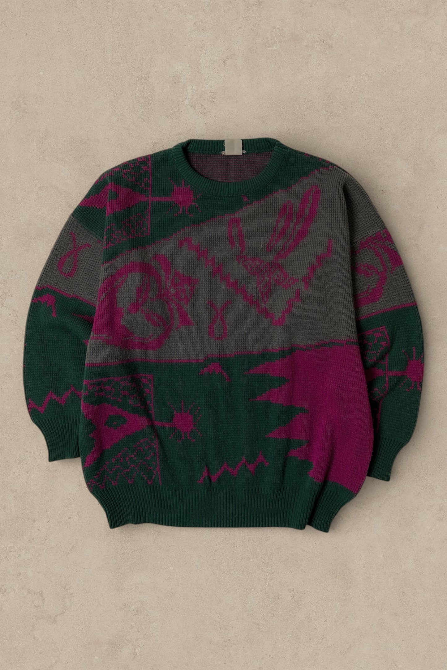 1990S GREEN/PINK SWEATER - L