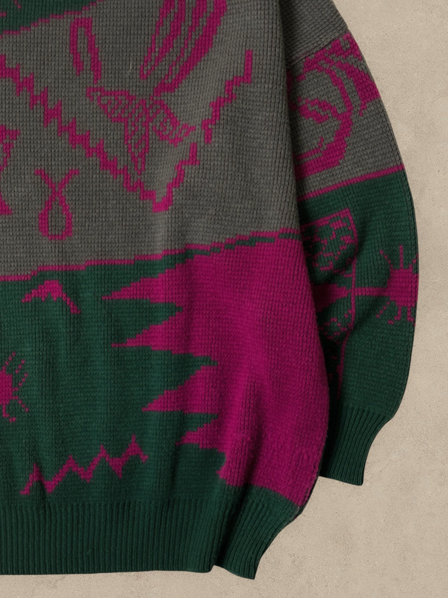 1990S GREEN/PINK SWEATER - L