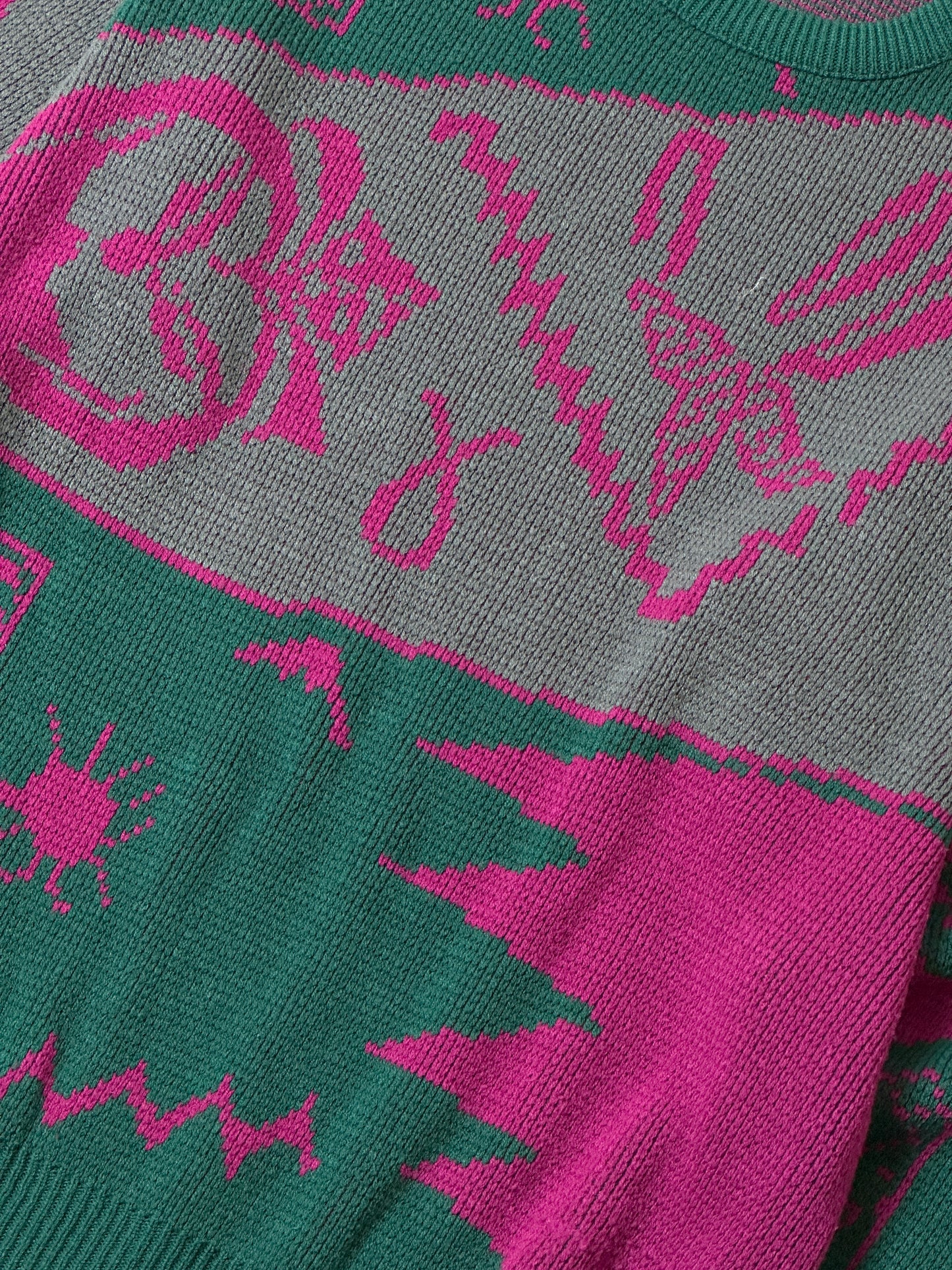 1990S GREEN/PINK SWEATER - L
