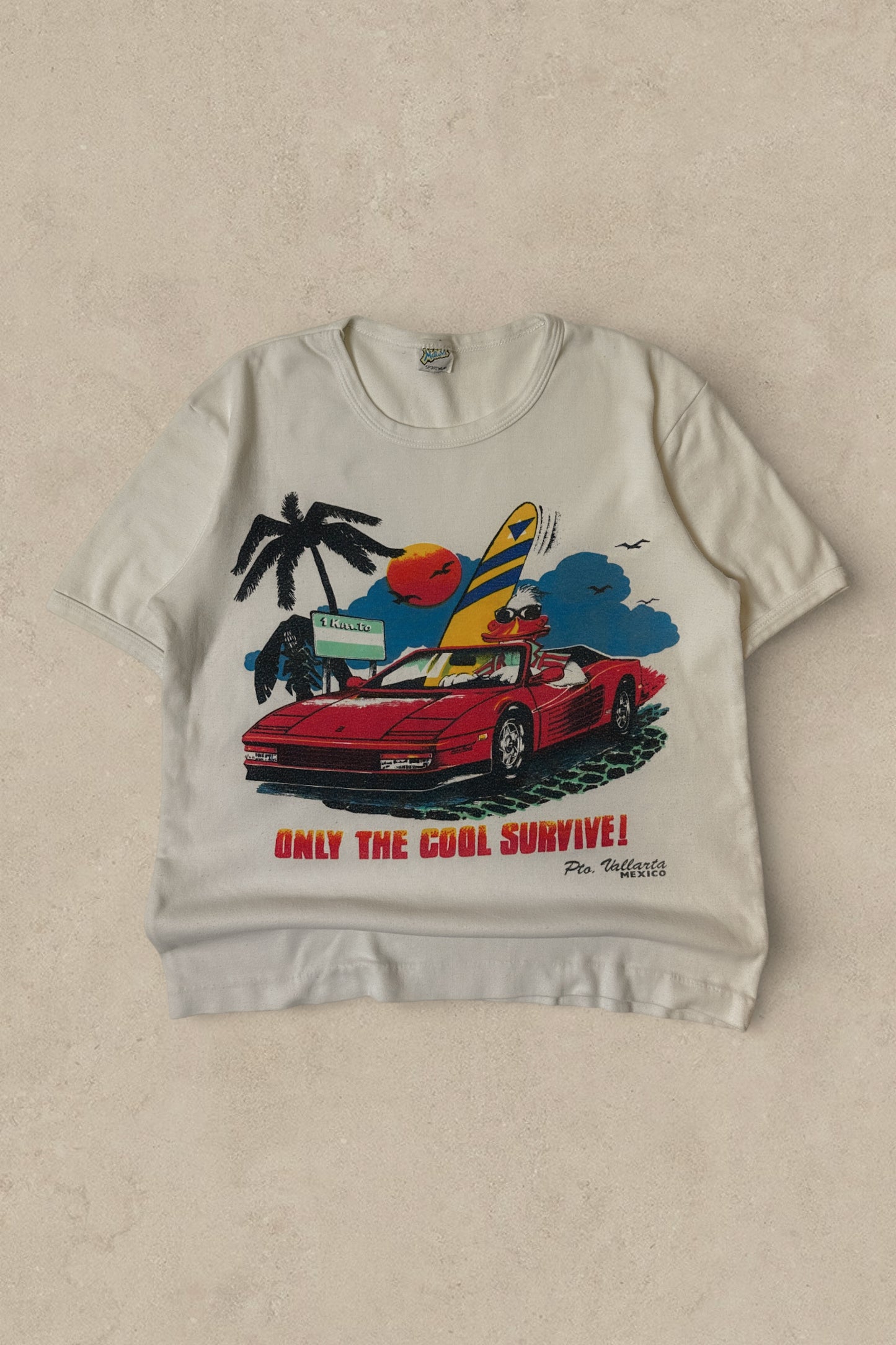 1980S - WHITE "ONLY THE COOL SURVIVE" T-SHIRT - L