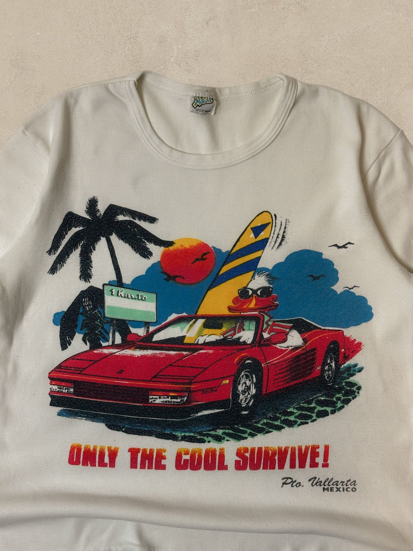 1980S - WHITE "ONLY THE COOL SURVIVE" T-SHIRT - L