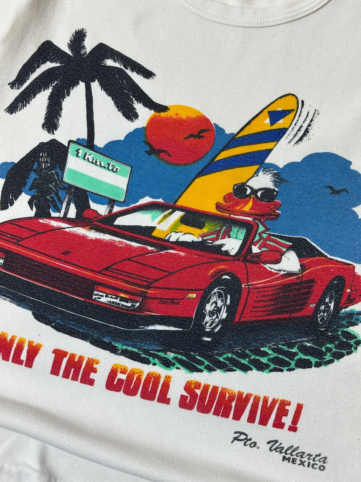1980S - WHITE "ONLY THE COOL SURVIVE" T-SHIRT - L