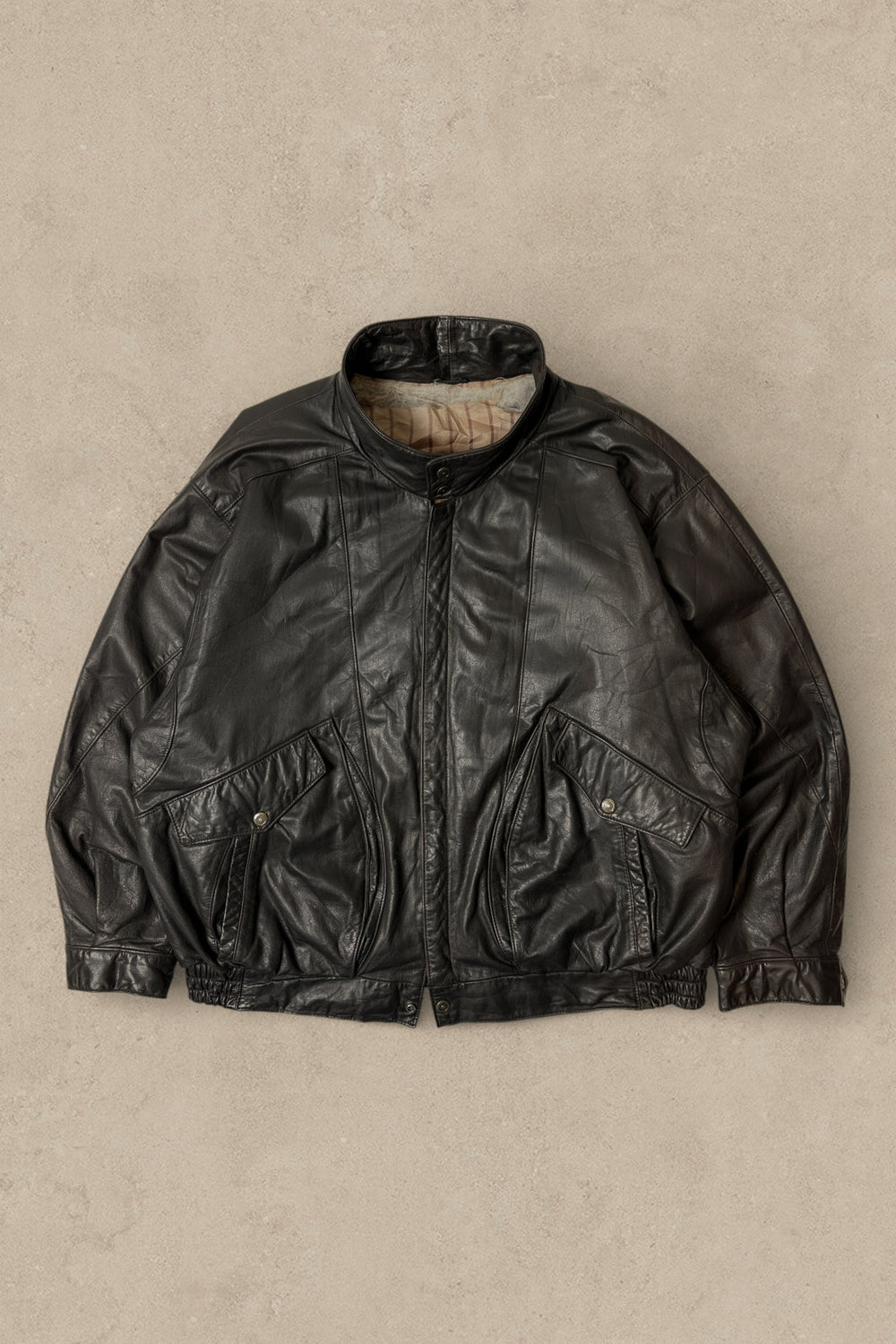 1990S - DISTRESSED BLACK LEATHER JACKET - XL