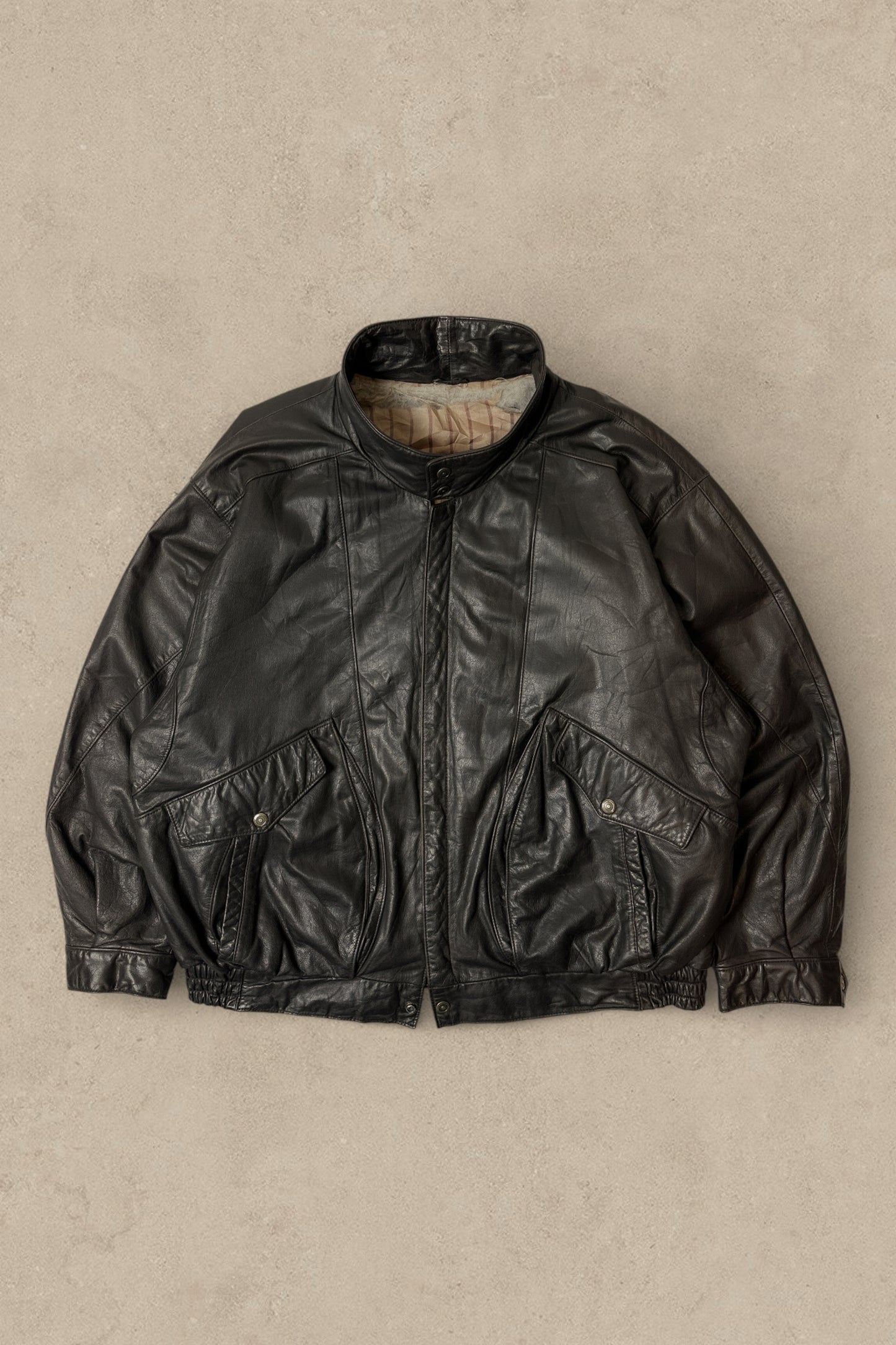 1990S - DISTRESSED BLACK LEATHER JACKET - XL