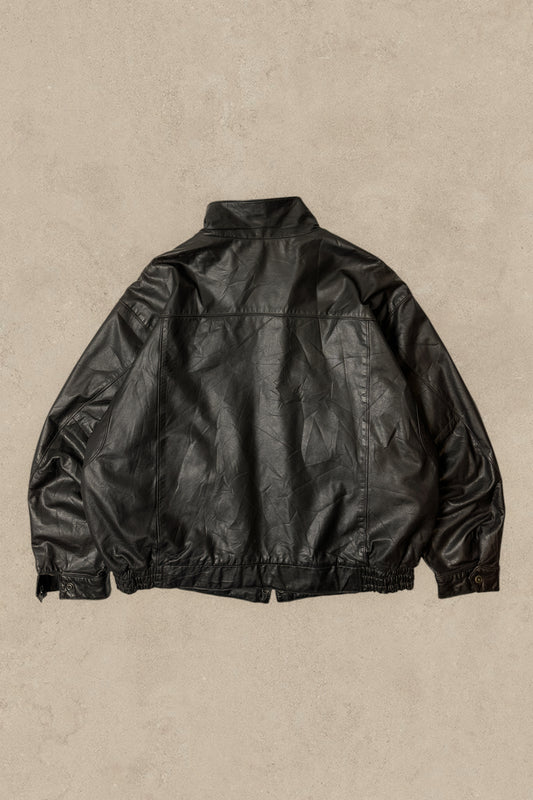 1990S - DISTRESSED BLACK LEATHER JACKET - XL