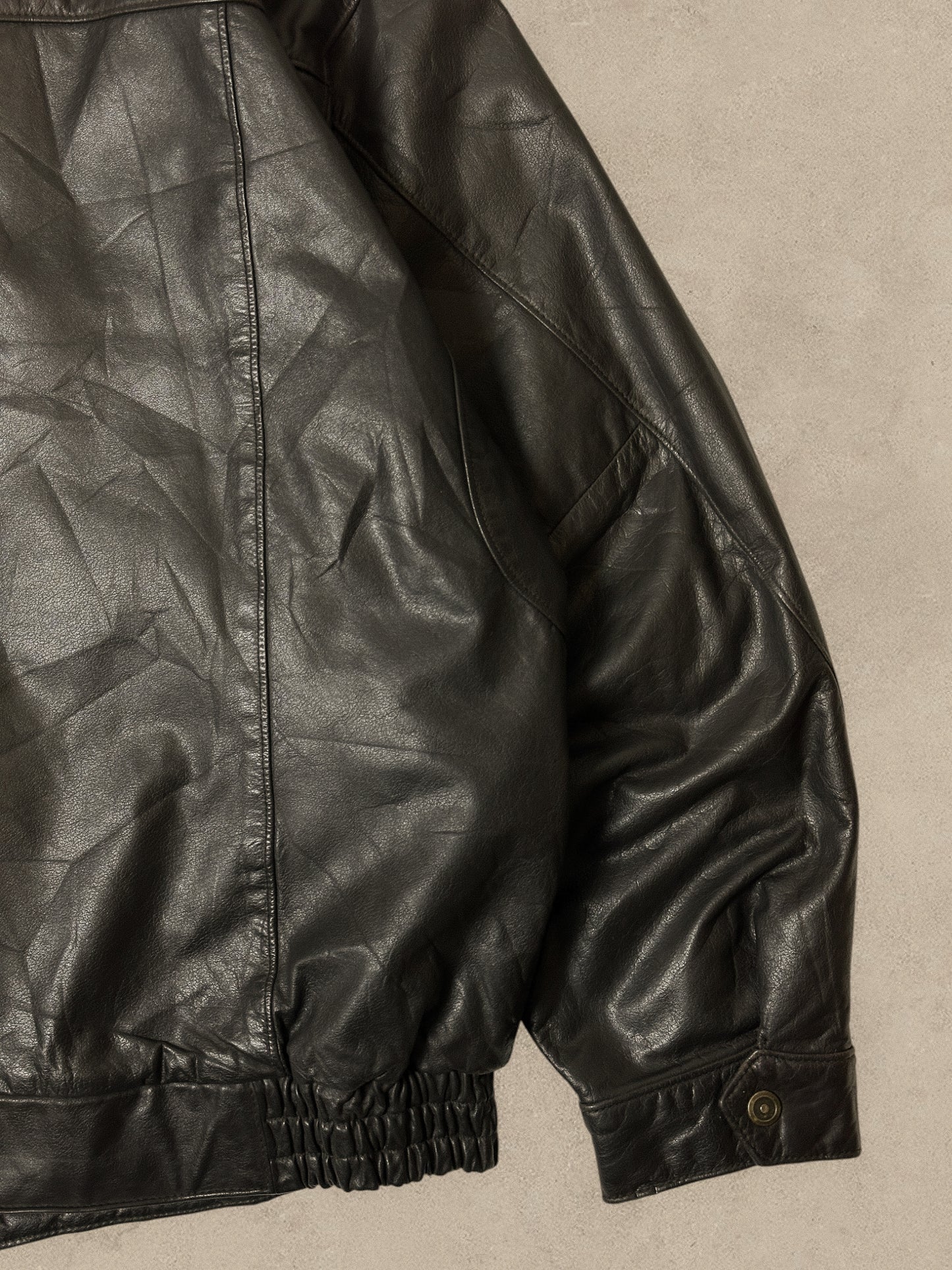 1990S - DISTRESSED BLACK LEATHER JACKET - XL