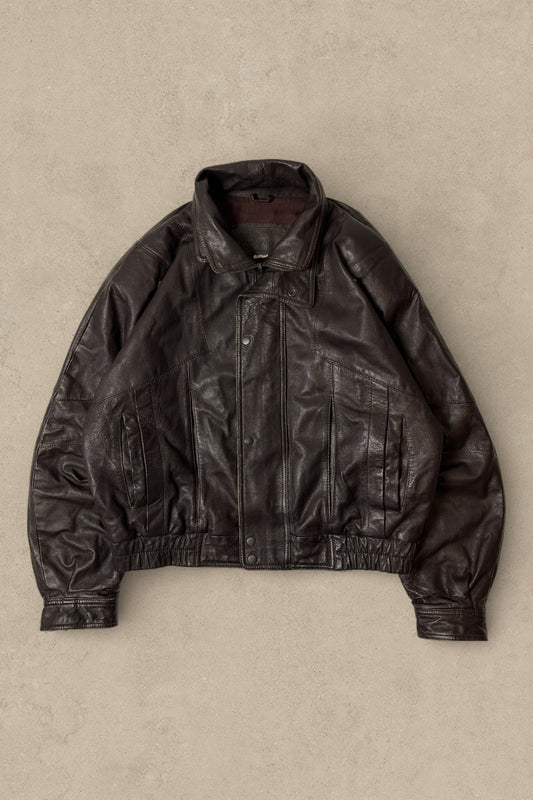 1990S - BURGUNDY LEATHER JACKET - XL