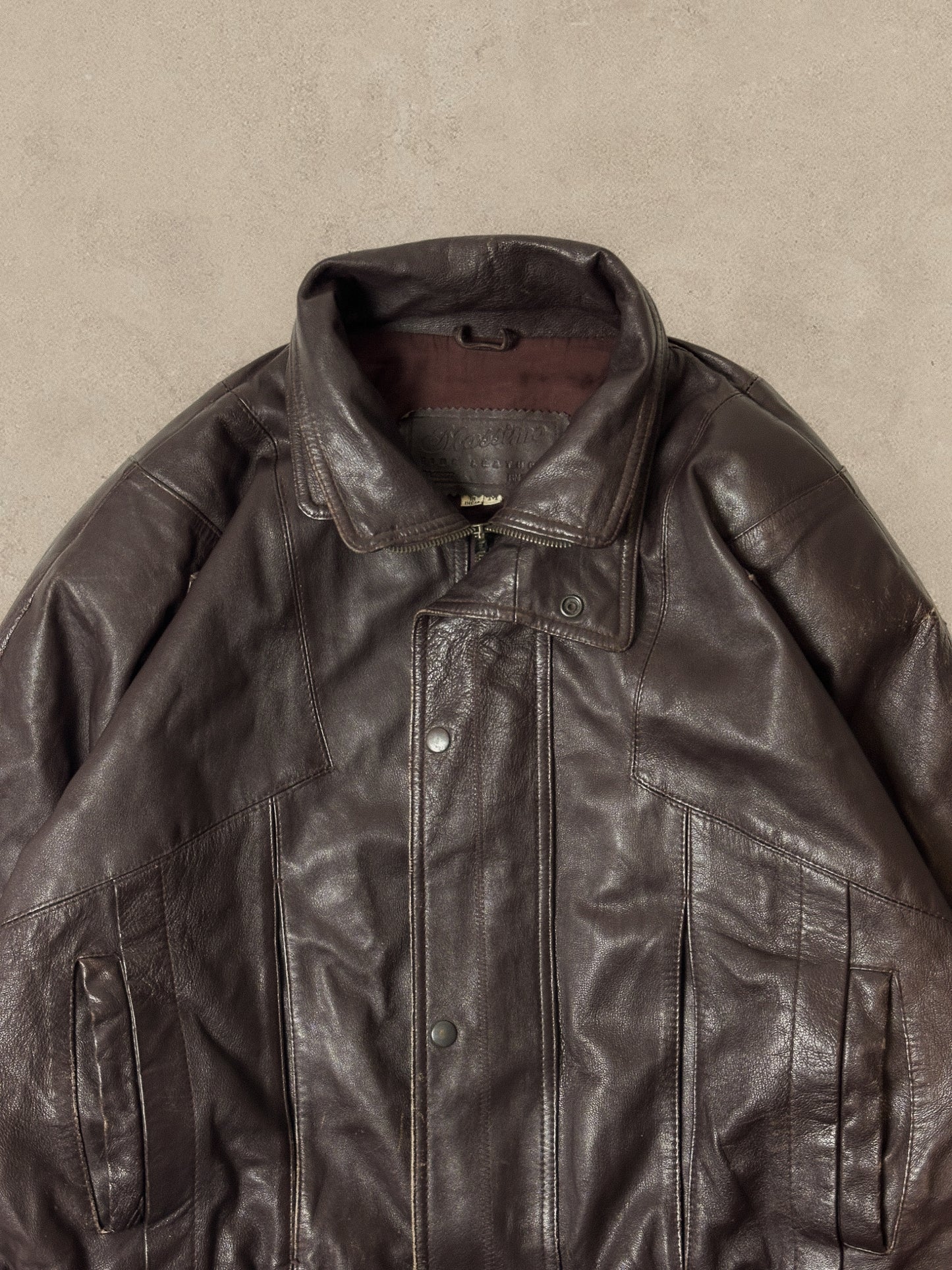 1990S - BURGUNDY LEATHER JACKET - XL