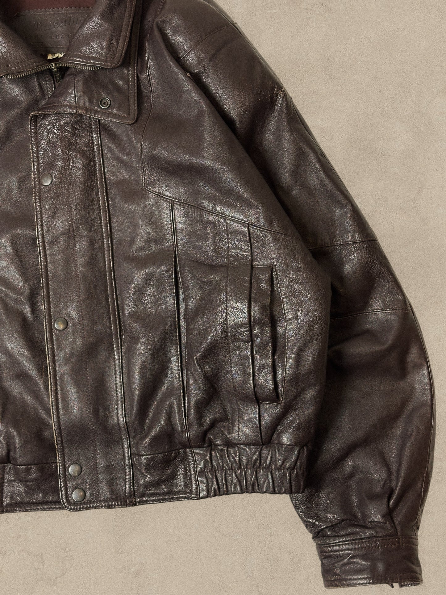 1990S - BURGUNDY LEATHER JACKET - XL