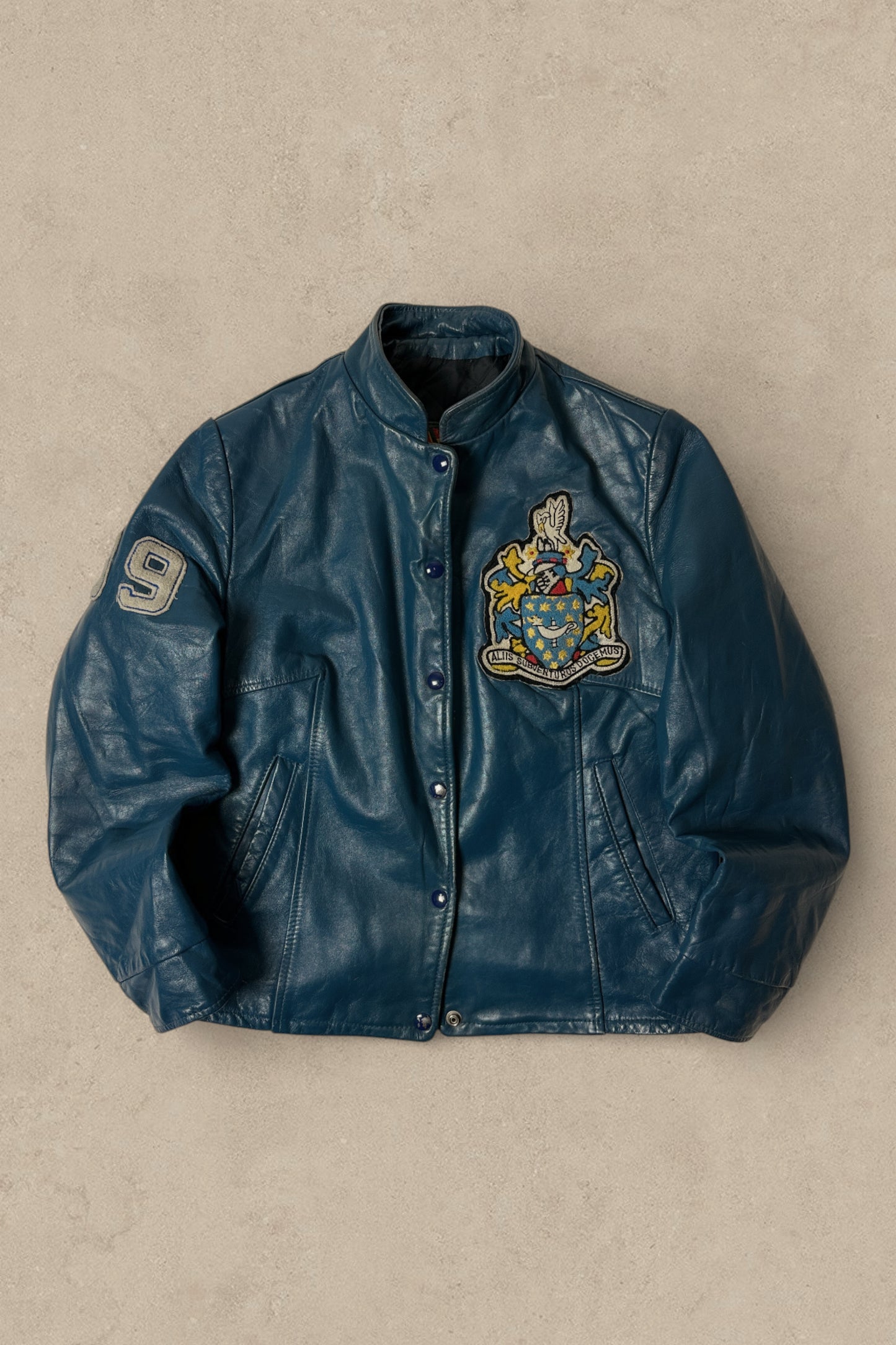1980S - TEAL LEATHER VARSITY JACKET - S