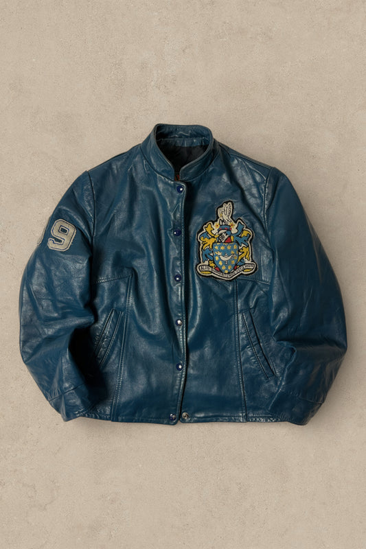 1980S - TEAL LEATHER VARSITY JACKET - S