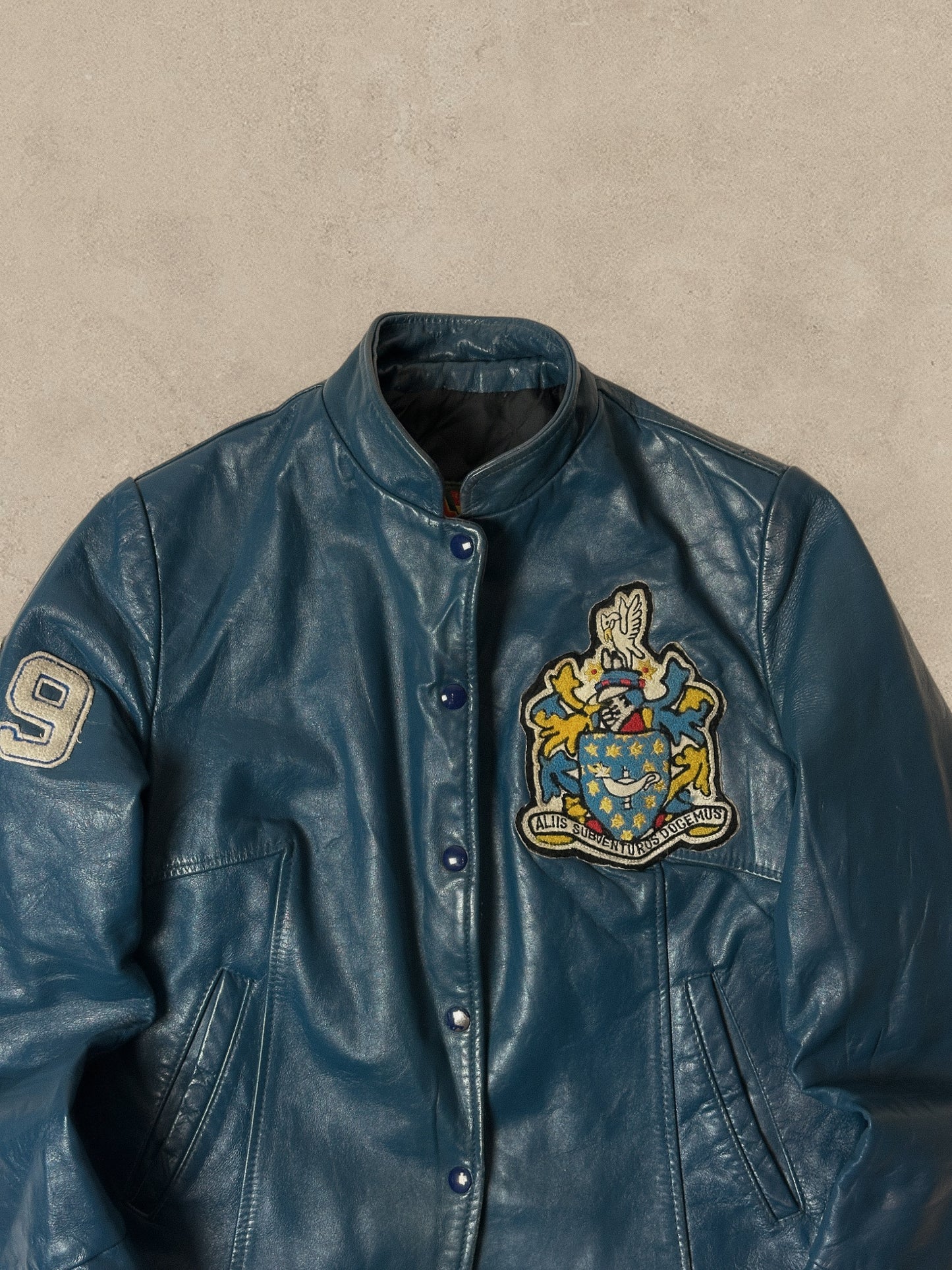 1980S - TEAL LEATHER VARSITY JACKET - S