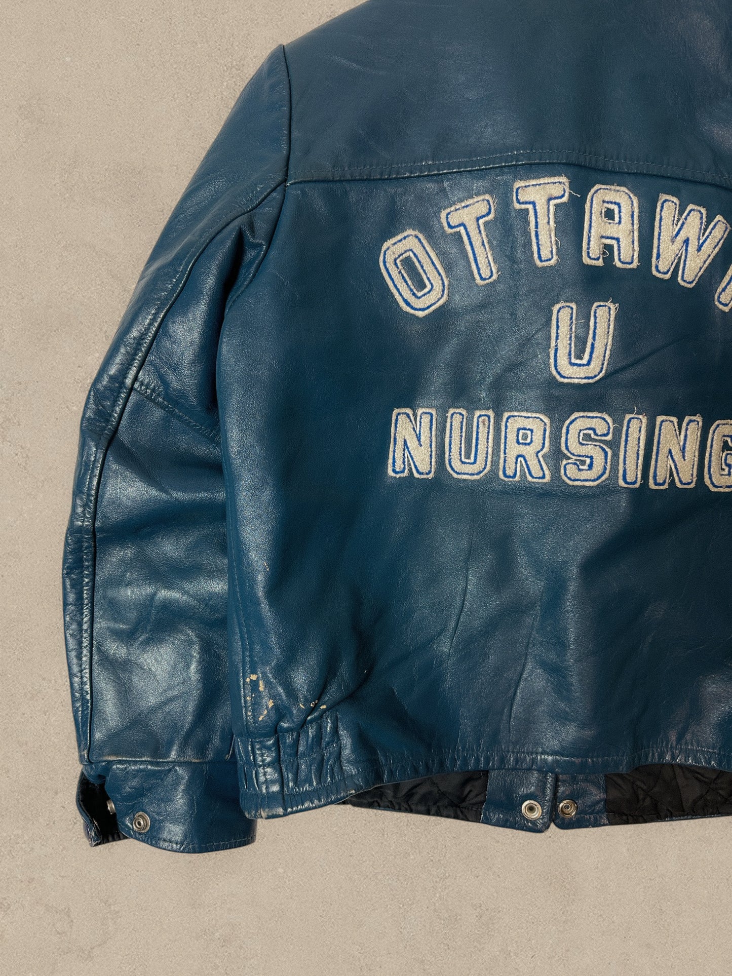 1980S - TEAL LEATHER VARSITY JACKET - S