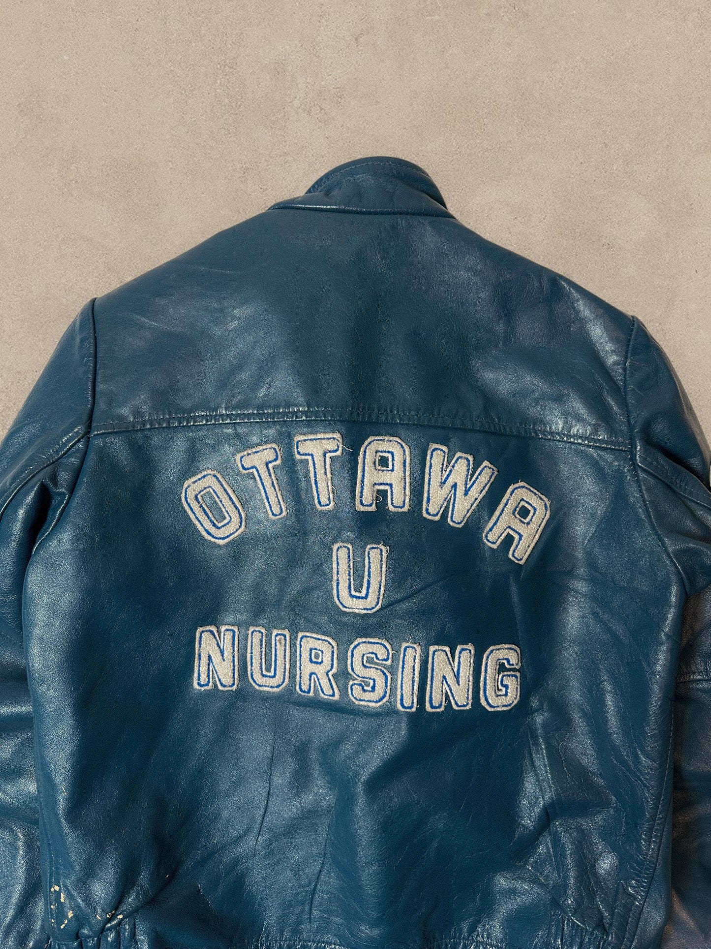 1980S - TEAL LEATHER VARSITY JACKET - S