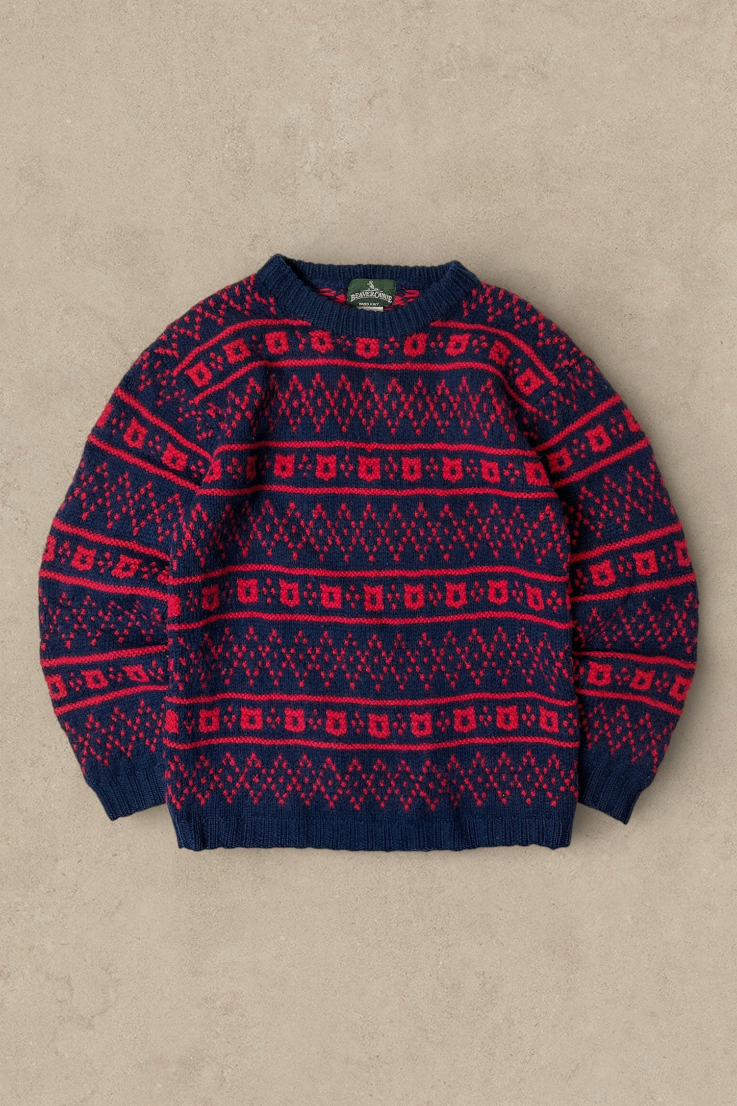 1990S - RED/NAVY WOOL SWEATER - M