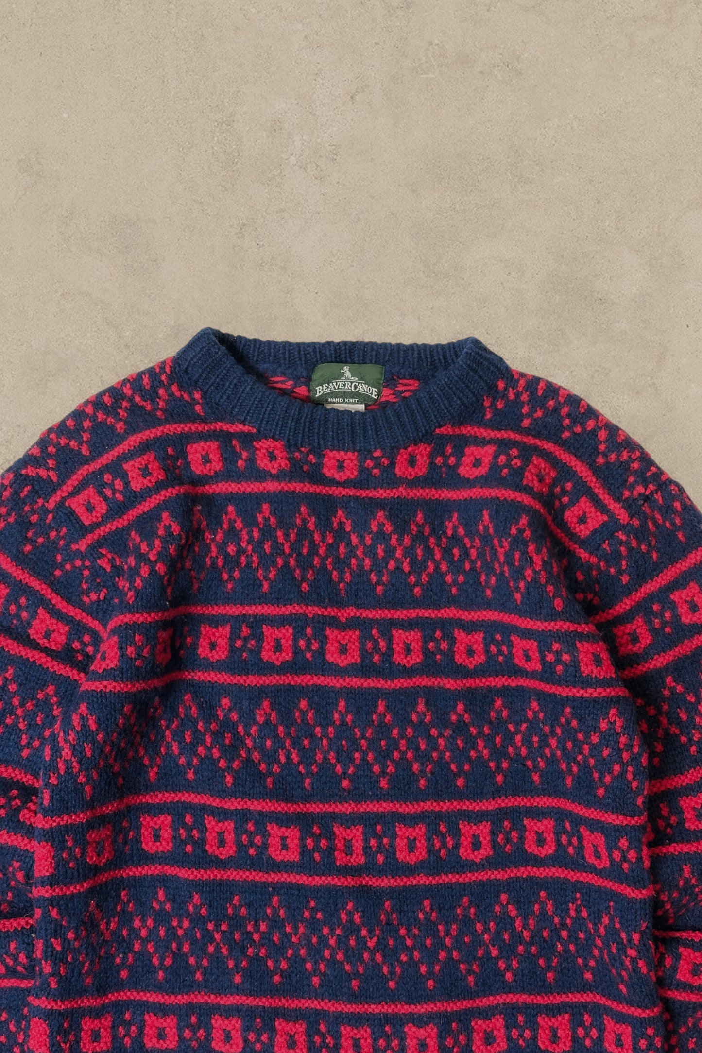 1990S - RED/NAVY WOOL SWEATER - M