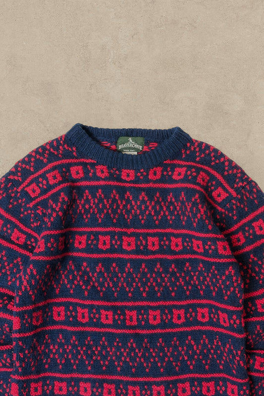 1990S - RED/NAVY WOOL SWEATER - M