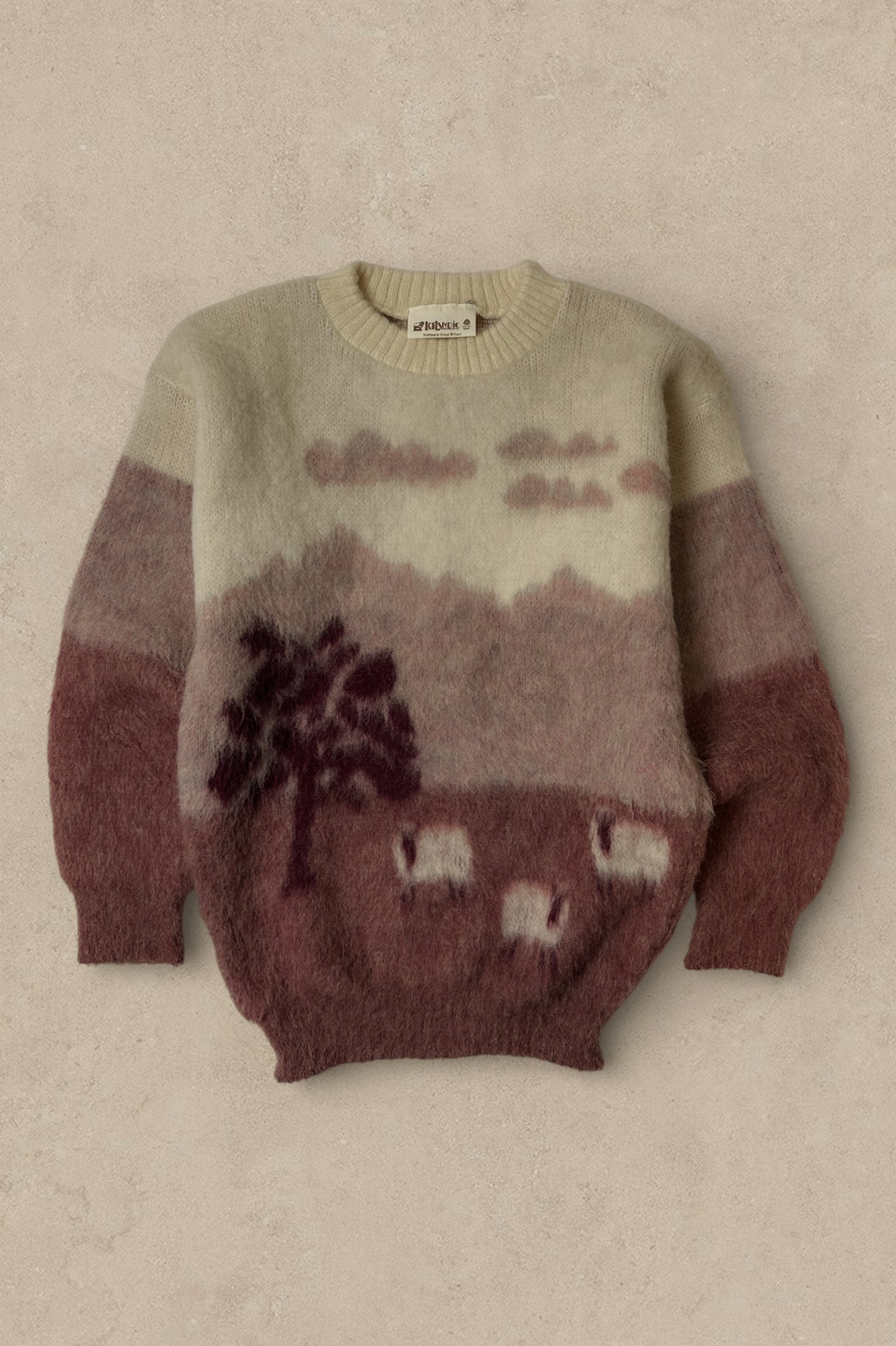 1990S - CREAM/PINK WOOL SWEATER - M