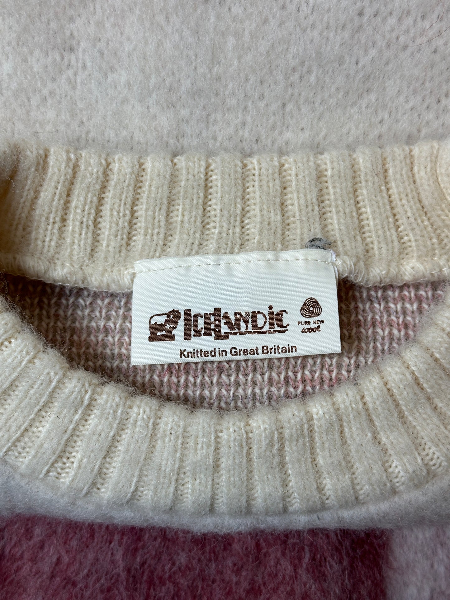 1990S - CREAM/PINK WOOL SWEATER - M