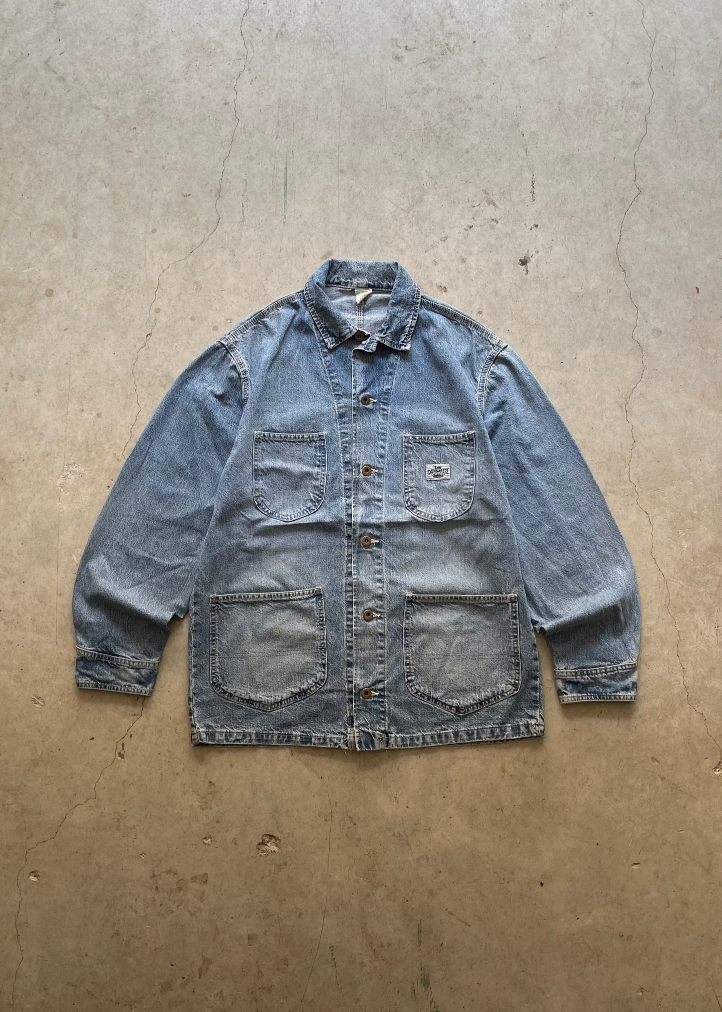 1990S FADED LEE CHORE DENIM JACKET - L