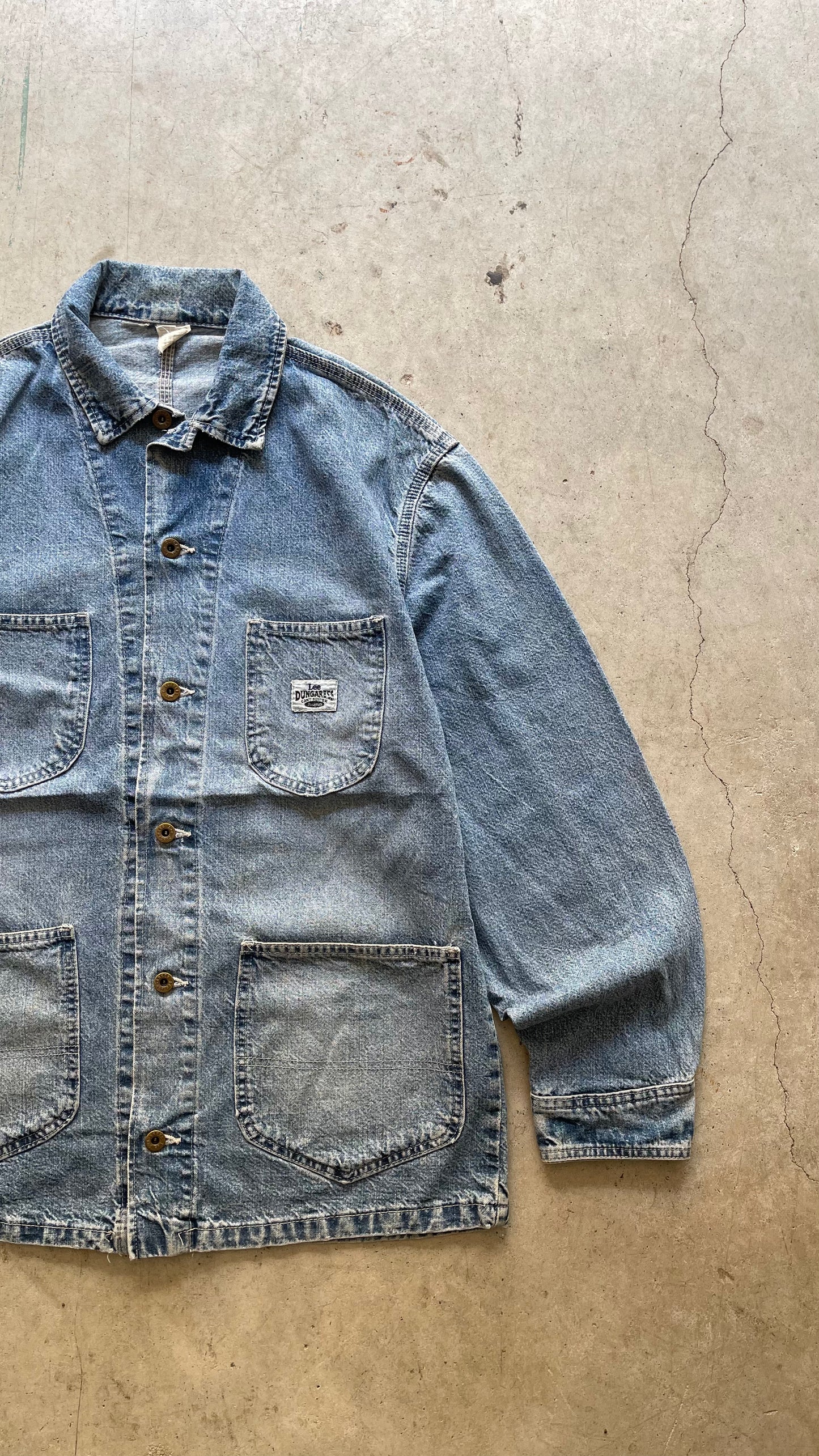 1990S FADED LEE CHORE DENIM JACKET - L