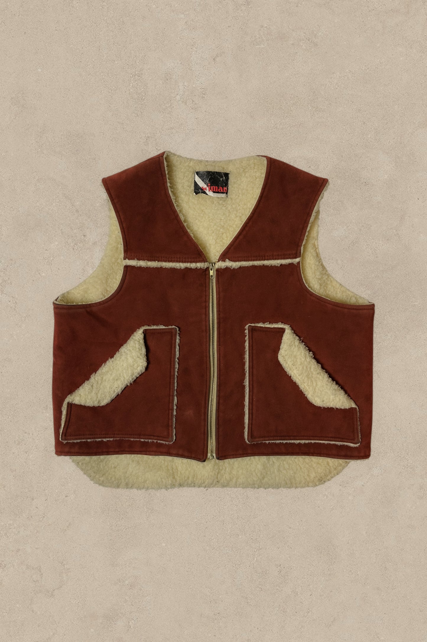 1990S - BURGUNDY SHEARLING SUEDE VEST - L
