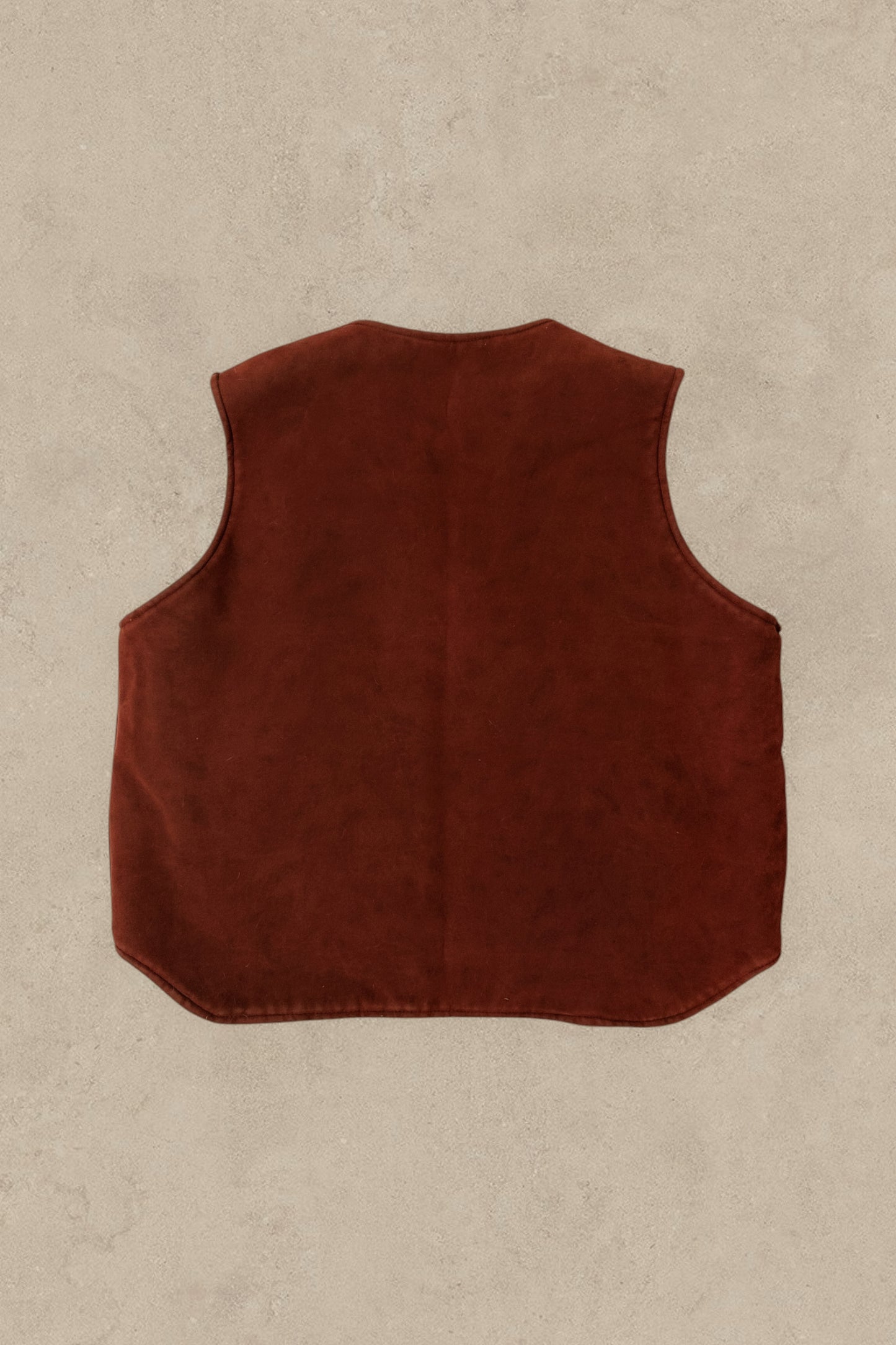 1990S - BURGUNDY SHEARLING SUEDE VEST - L