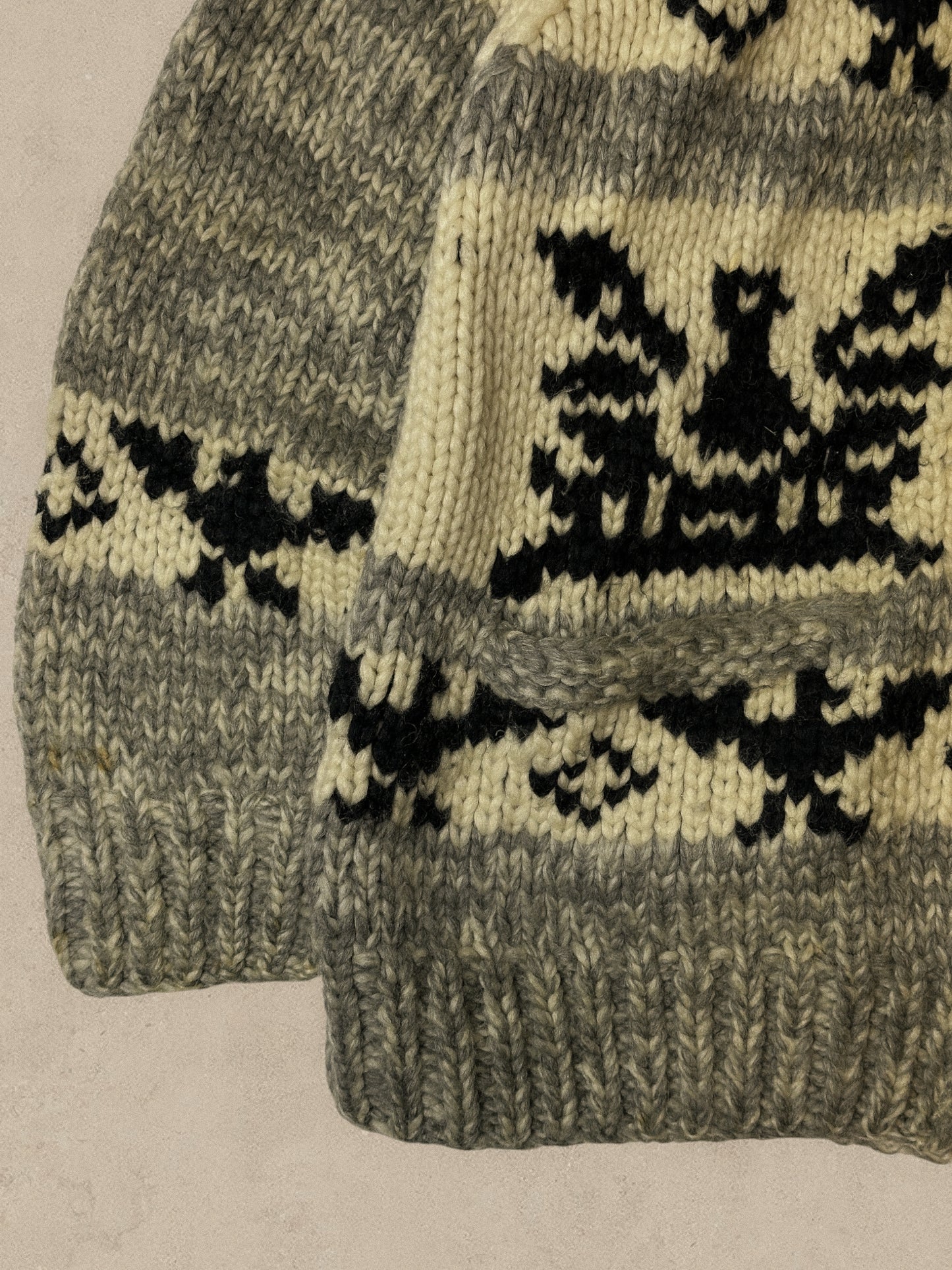 1980S - GREY/BEIGE WOOL COWICHAN SWEATER - XL