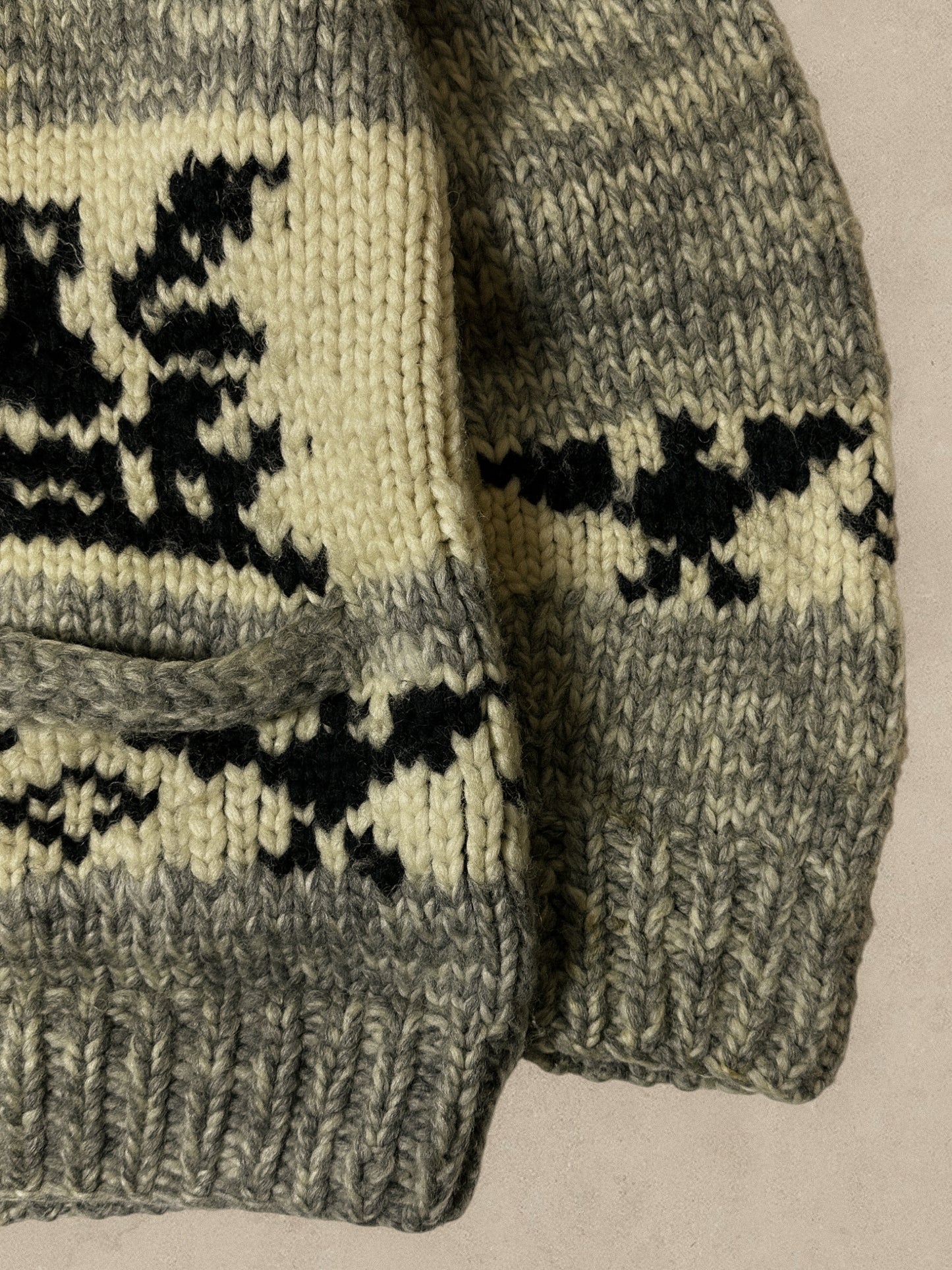 1980S - GREY/BEIGE WOOL COWICHAN SWEATER - XL