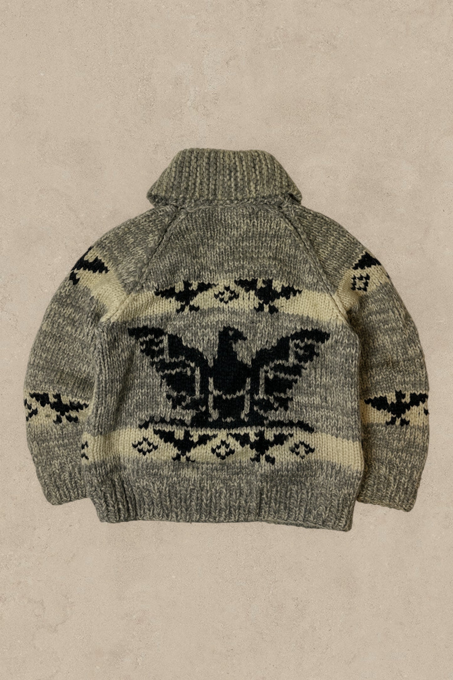 1980S - GREY/BEIGE WOOL COWICHAN SWEATER - XL