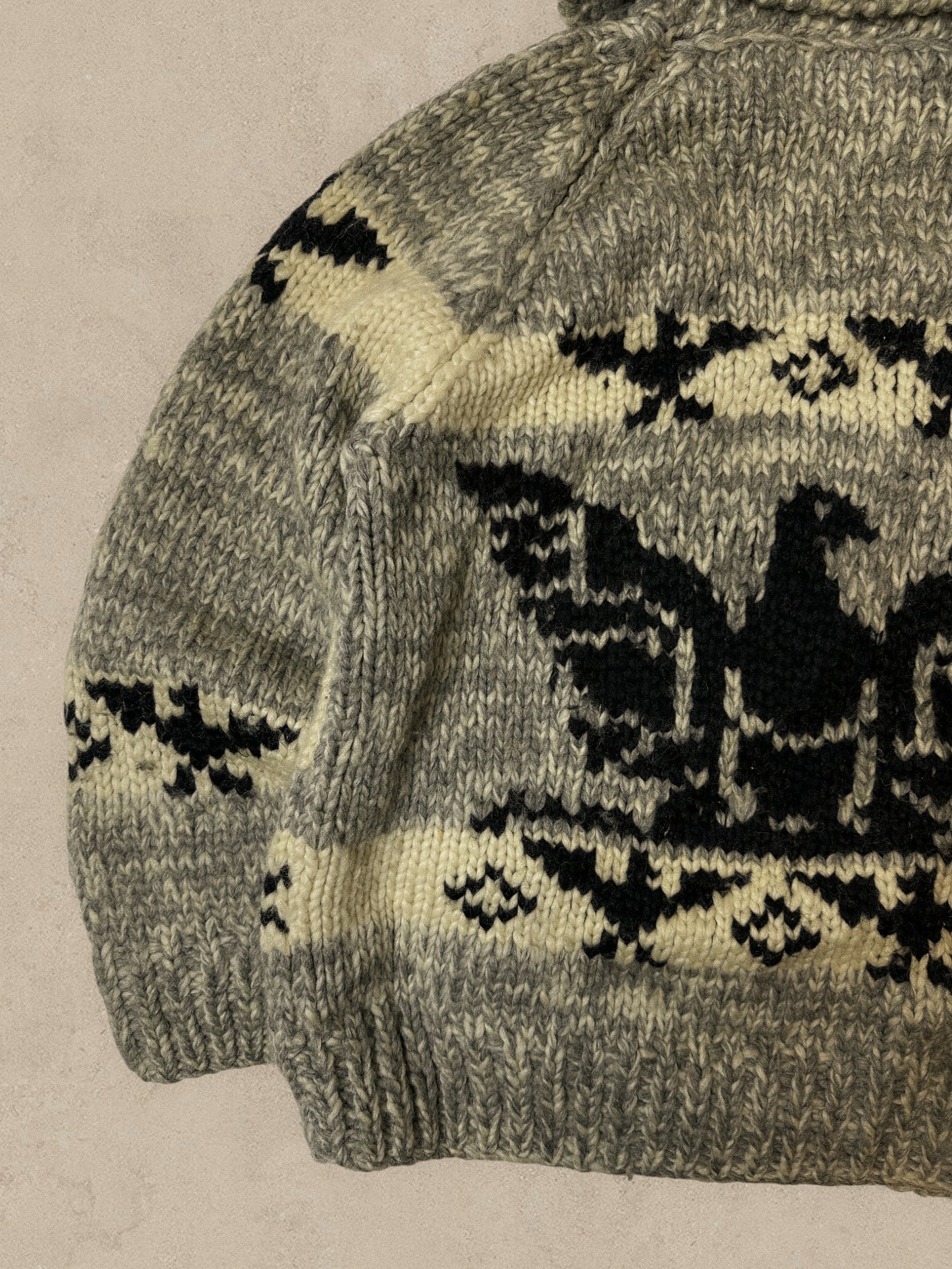 1980S - GREY/BEIGE WOOL COWICHAN SWEATER - XL