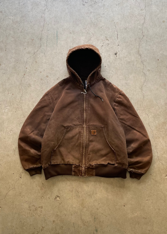 1990S FADED CARHARTT ZIP UP JACKET BROWN - L