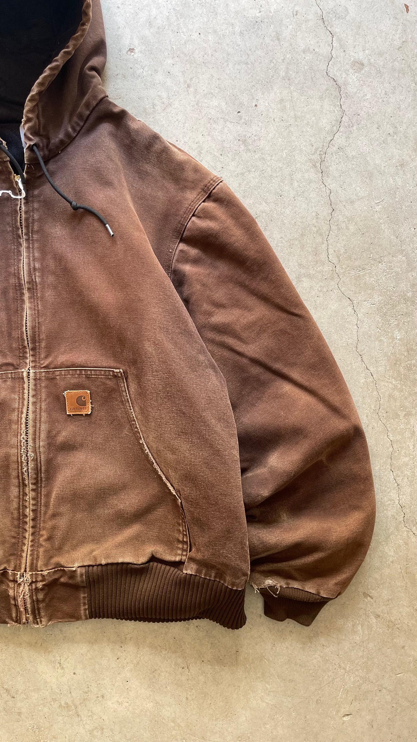 1990S FADED CARHARTT ZIP UP JACKET BROWN - L