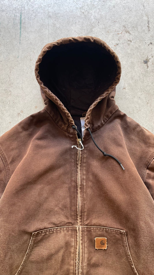 1990S FADED CARHARTT ZIP UP JACKET BROWN - L