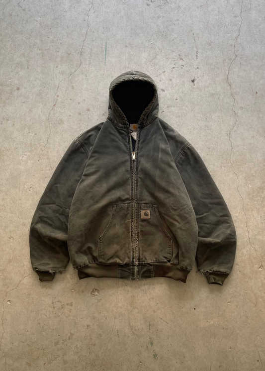 1990S FADED CARHARTT ZIP UP JACKET OLIVE - XL