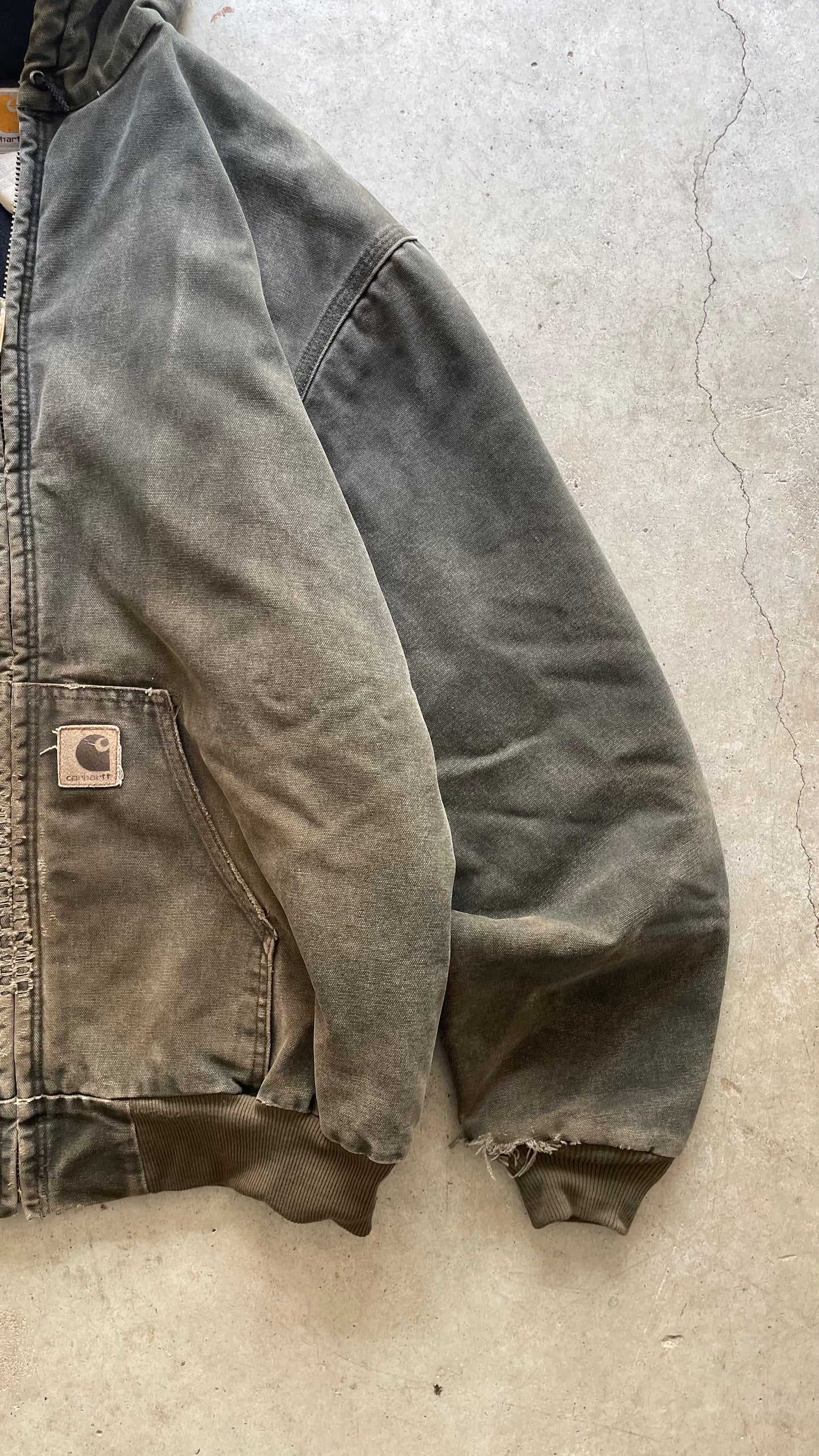 1990S FADED CARHARTT ZIP UP JACKET OLIVE - XL