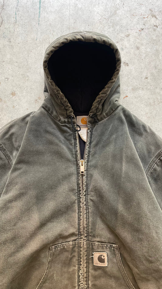 1990S FADED CARHARTT ZIP UP JACKET OLIVE - XL