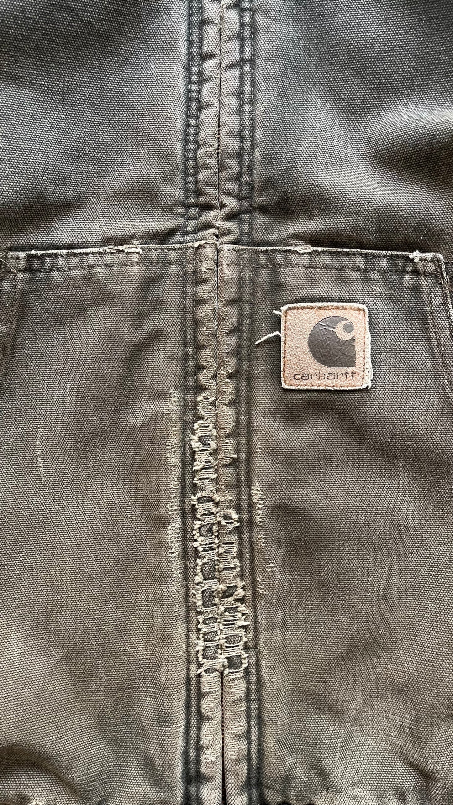 1990S FADED CARHARTT ZIP UP JACKET OLIVE - XL