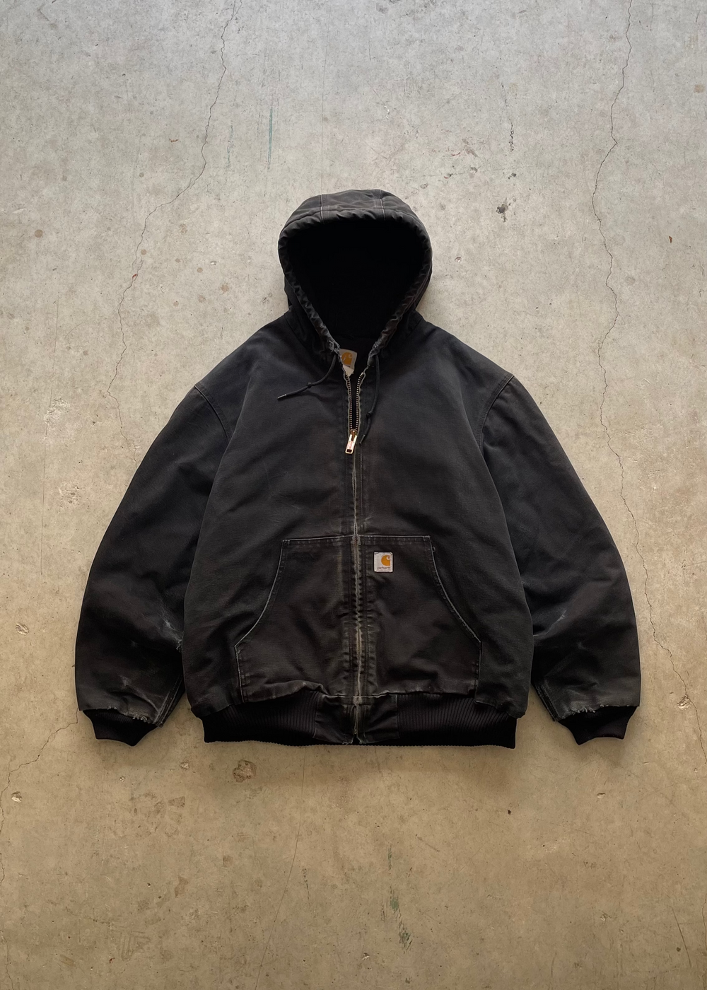 1990S FADED CARHARTT ZIP UP JACKET BLACK - XL