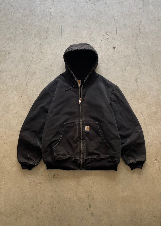 1990S FADED CARHARTT ZIP UP JACKET BLACK - XL