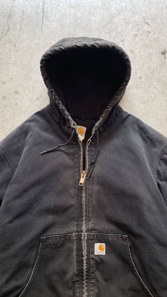 1990S FADED CARHARTT ZIP UP JACKET BLACK - XL