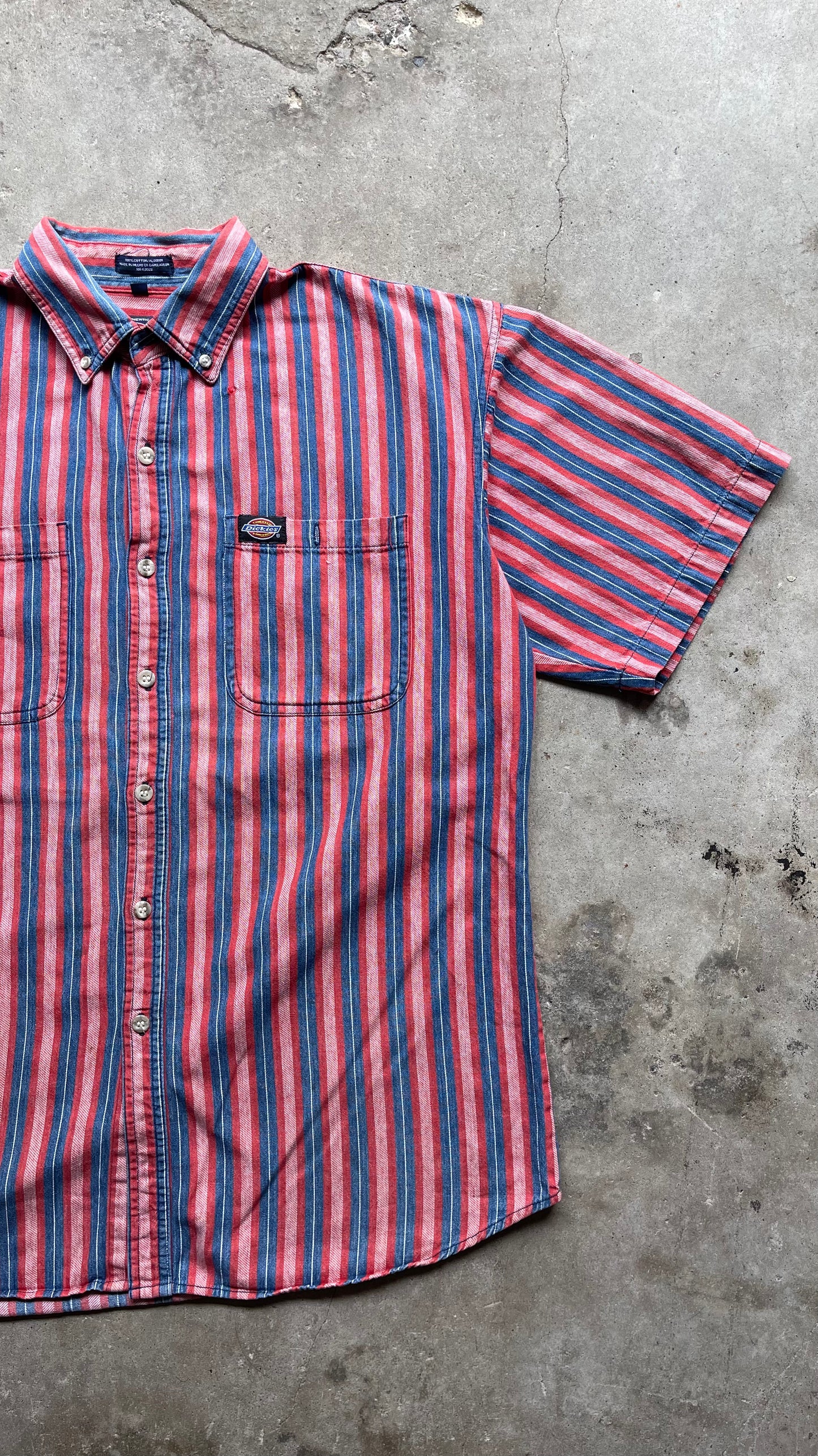 1990S STRIPED DICKIES BUTTON UP SHIRT - L