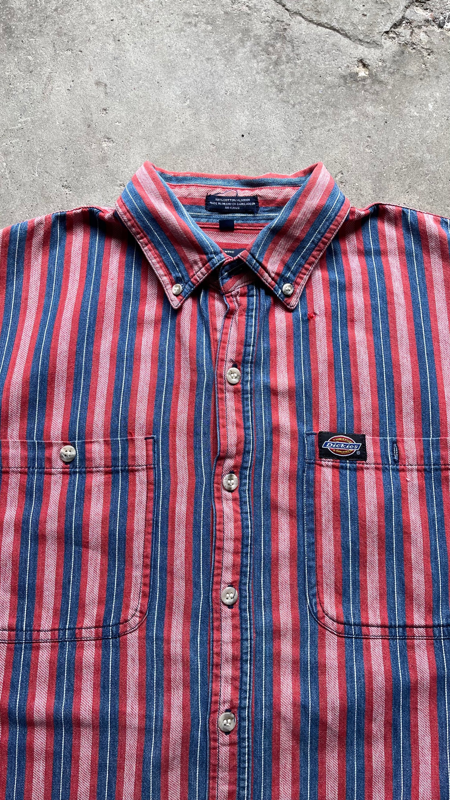 1990S STRIPED DICKIES BUTTON UP SHIRT - L