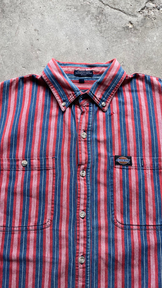 1990S STRIPED DICKIES BUTTON UP SHIRT - L
