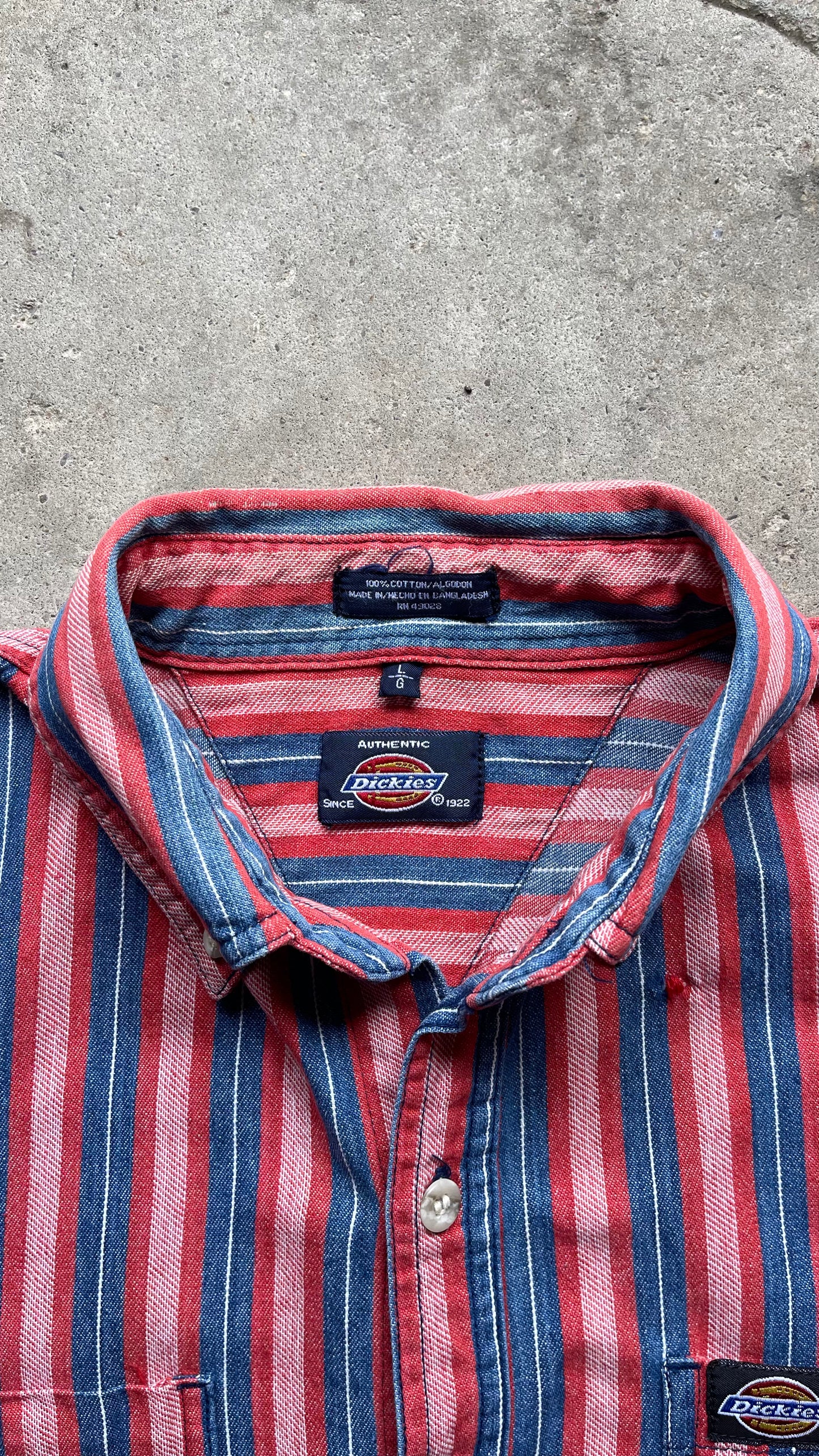 1990S STRIPED DICKIES BUTTON UP SHIRT - L